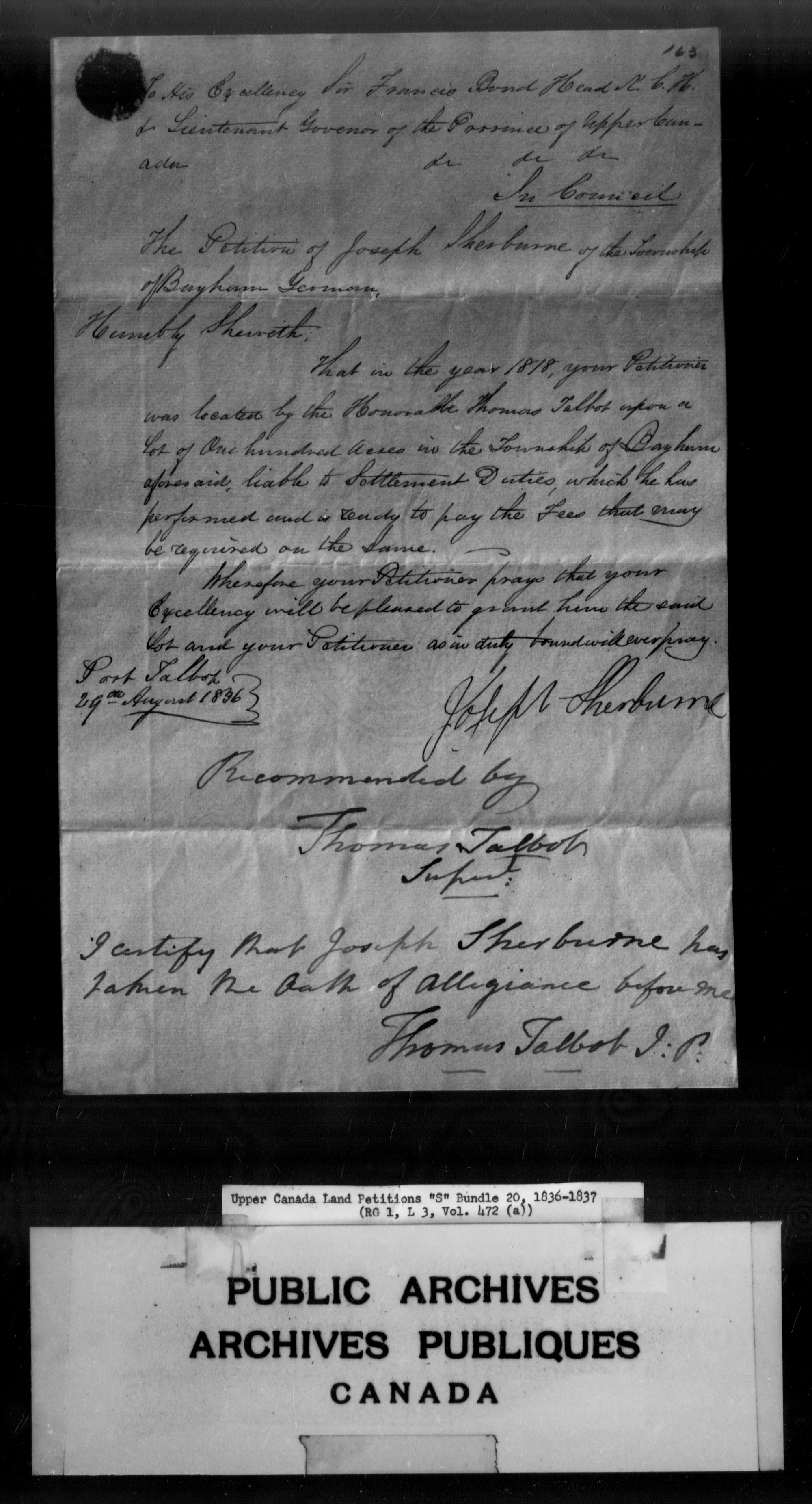 Title: Upper Canada Land Petitions (1763-1865) - Mikan Number: 205131 - Microform: c-2820