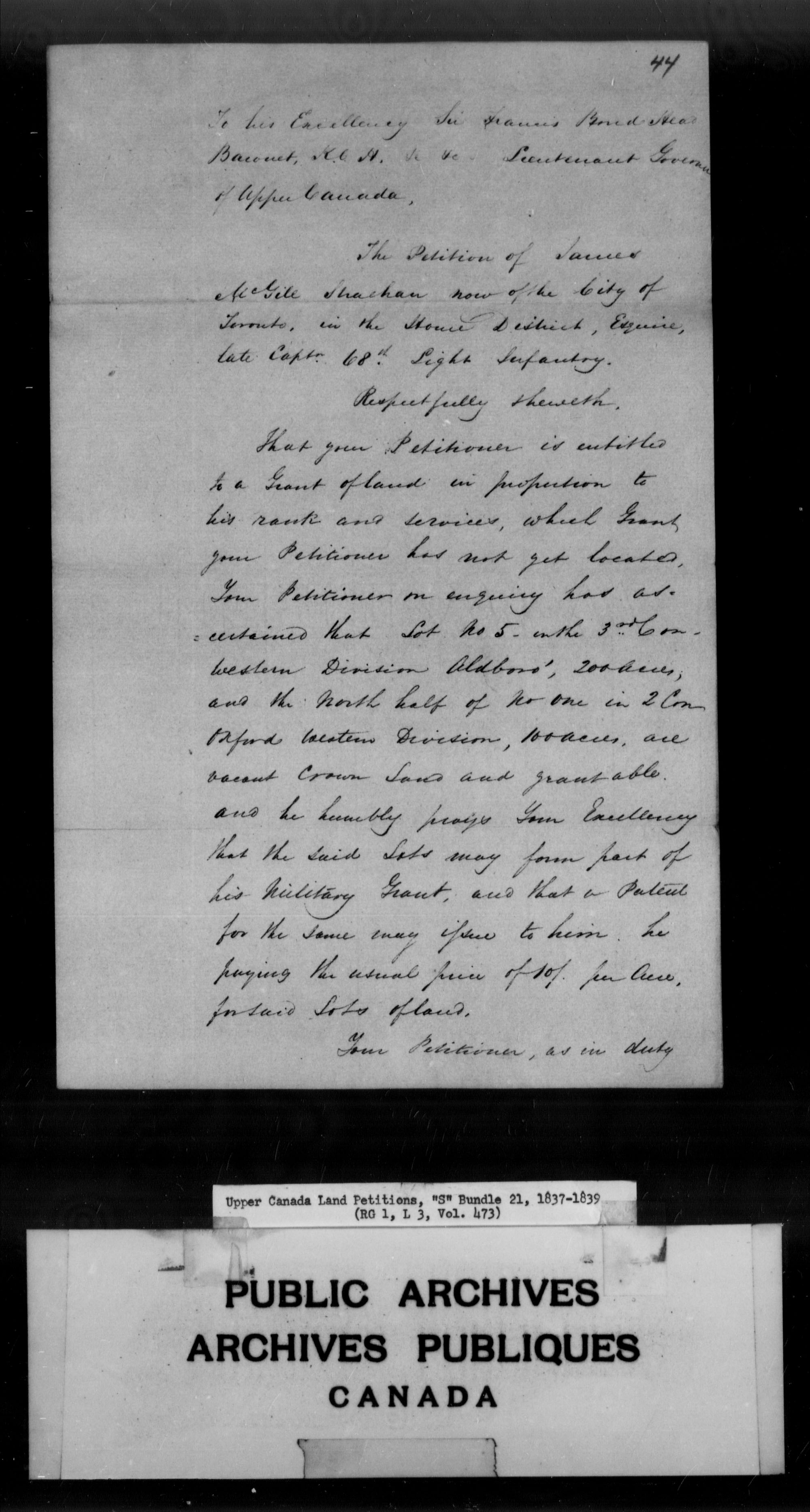 Title: Upper Canada Land Petitions (1763-1865) - Mikan Number: 205131 - Microform: c-2820
