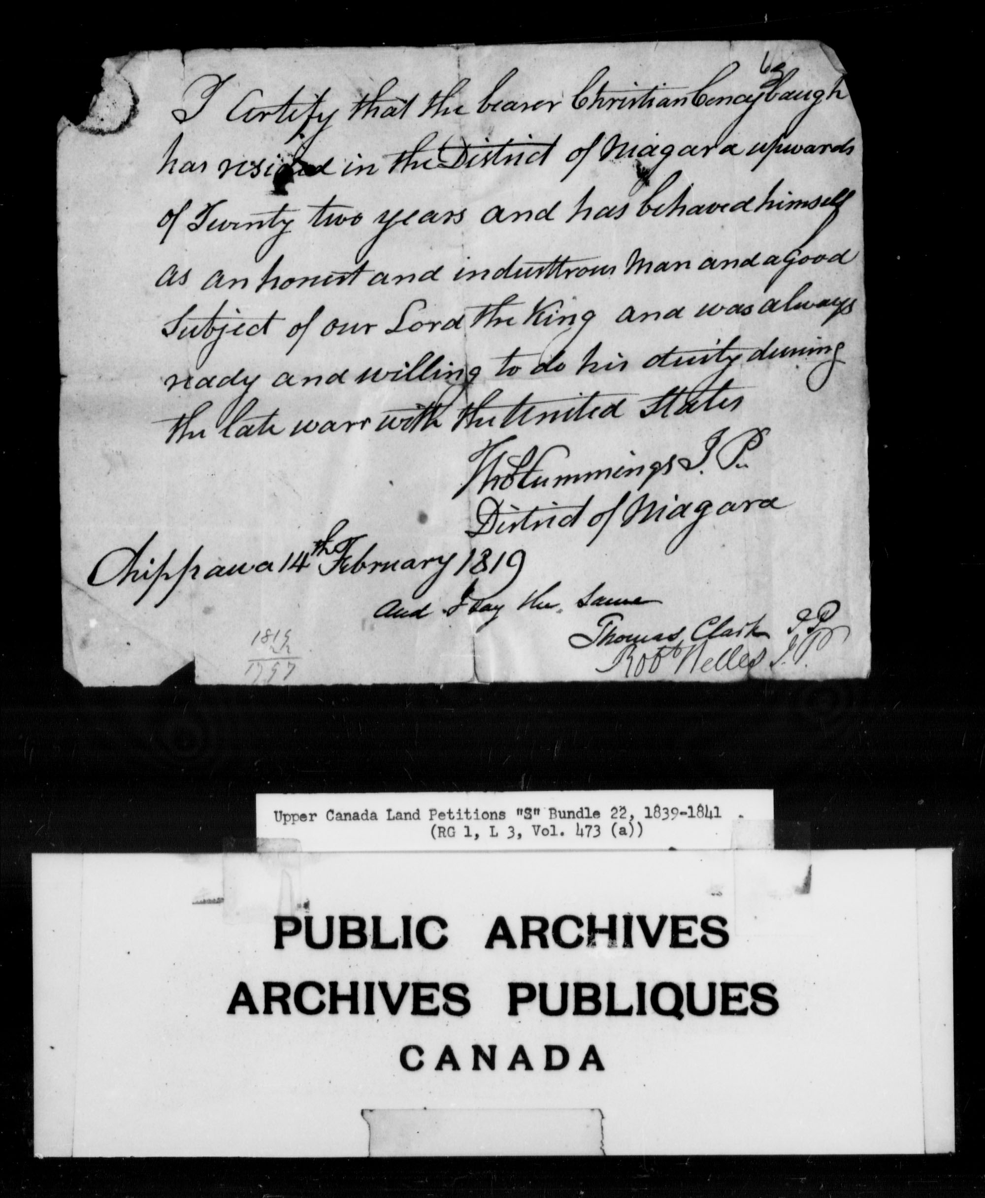 Titre : Demandes de terres du Haut-Canada (1763-1865) - N d'enregistrement Mikan : 205131 - Microforme : c-2820