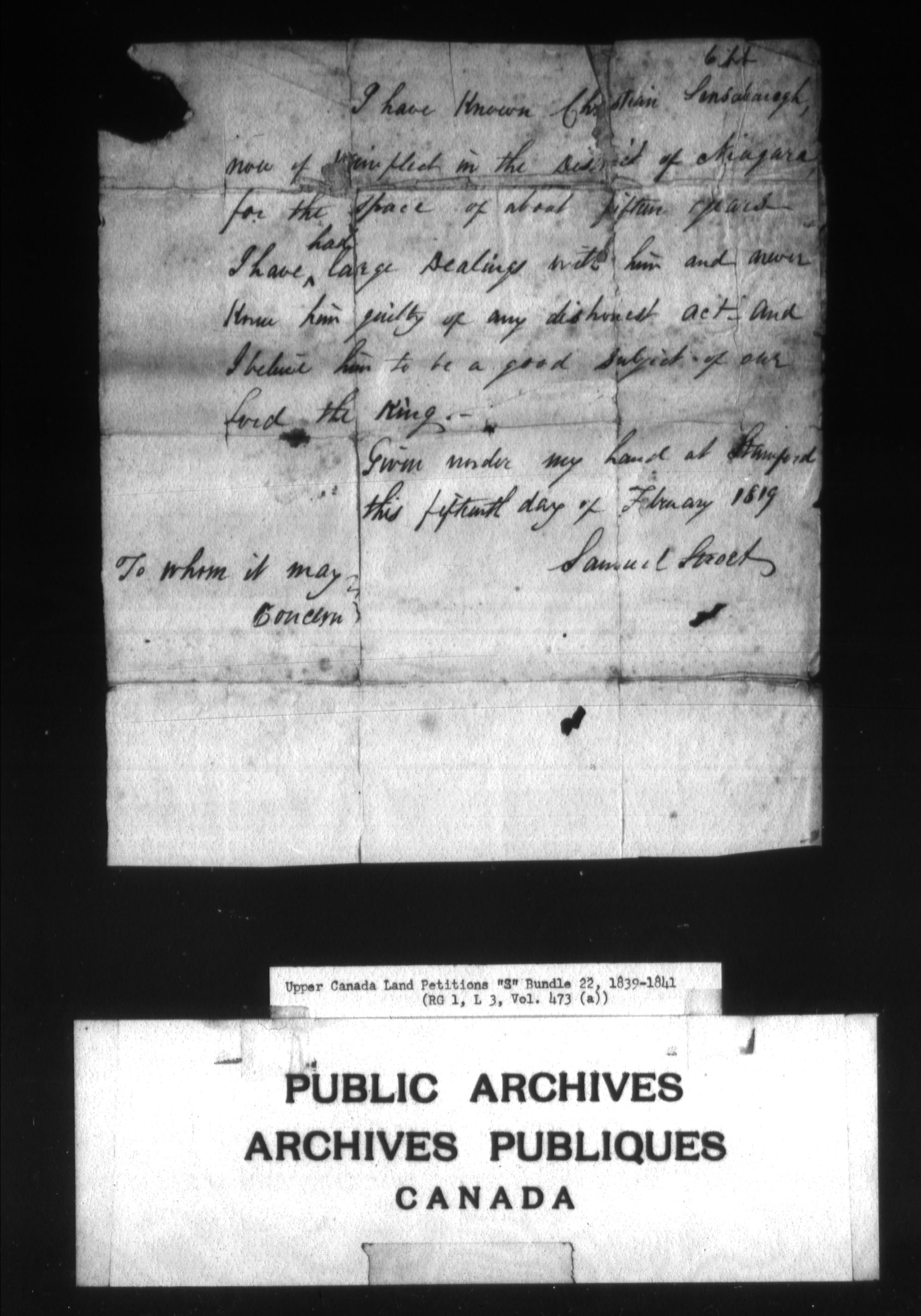 Titre : Demandes de terres du Haut-Canada (1763-1865) - N d'enregistrement Mikan : 205131 - Microforme : c-2821