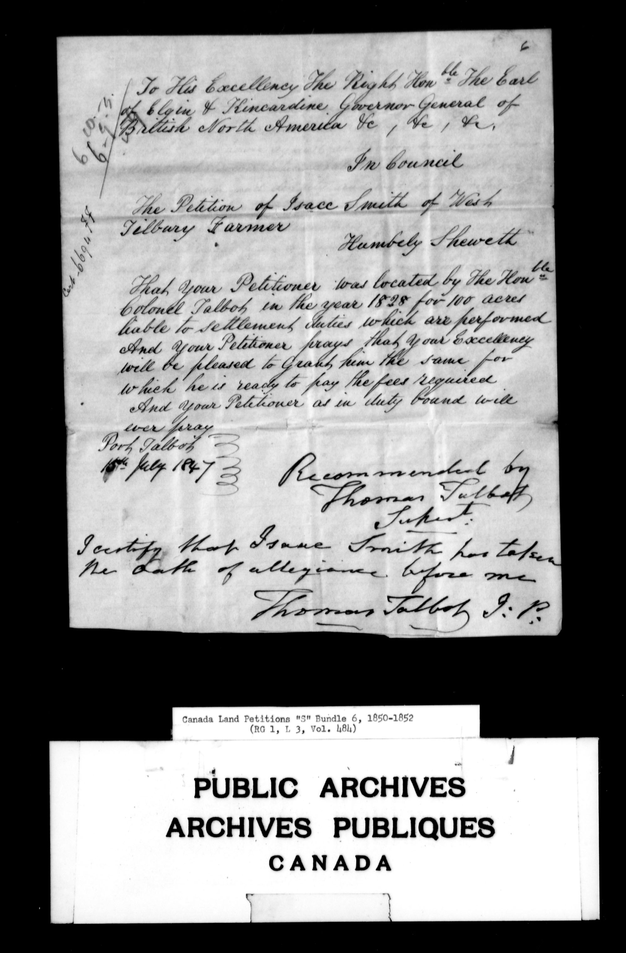 Titre : Demandes de terres du Haut-Canada (1763-1865) - N d'enregistrement Mikan : 205131 - Microforme : c-2826
