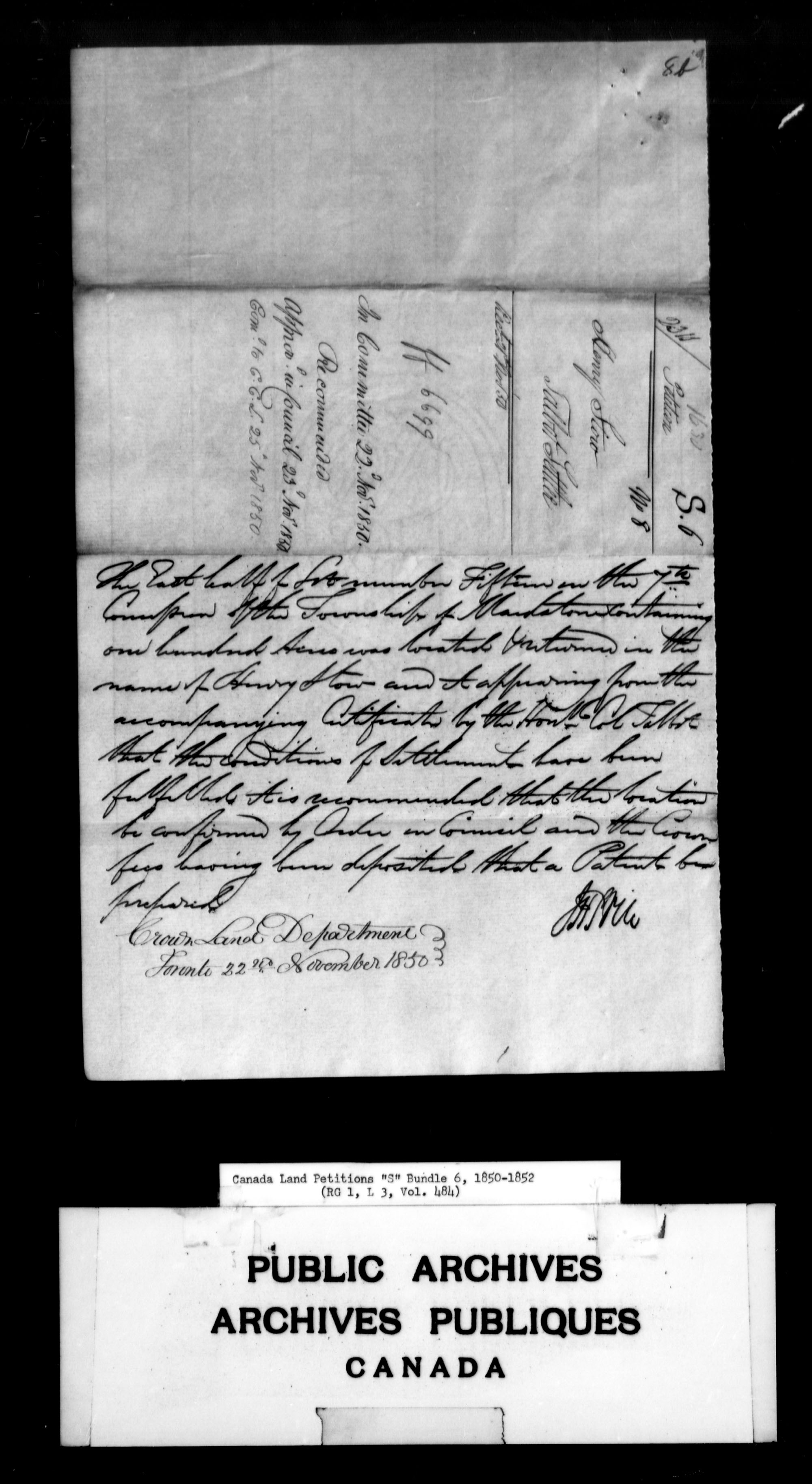 Titre : Demandes de terres du Haut-Canada (1763-1865) - N d'enregistrement Mikan : 205131 - Microforme : c-2826