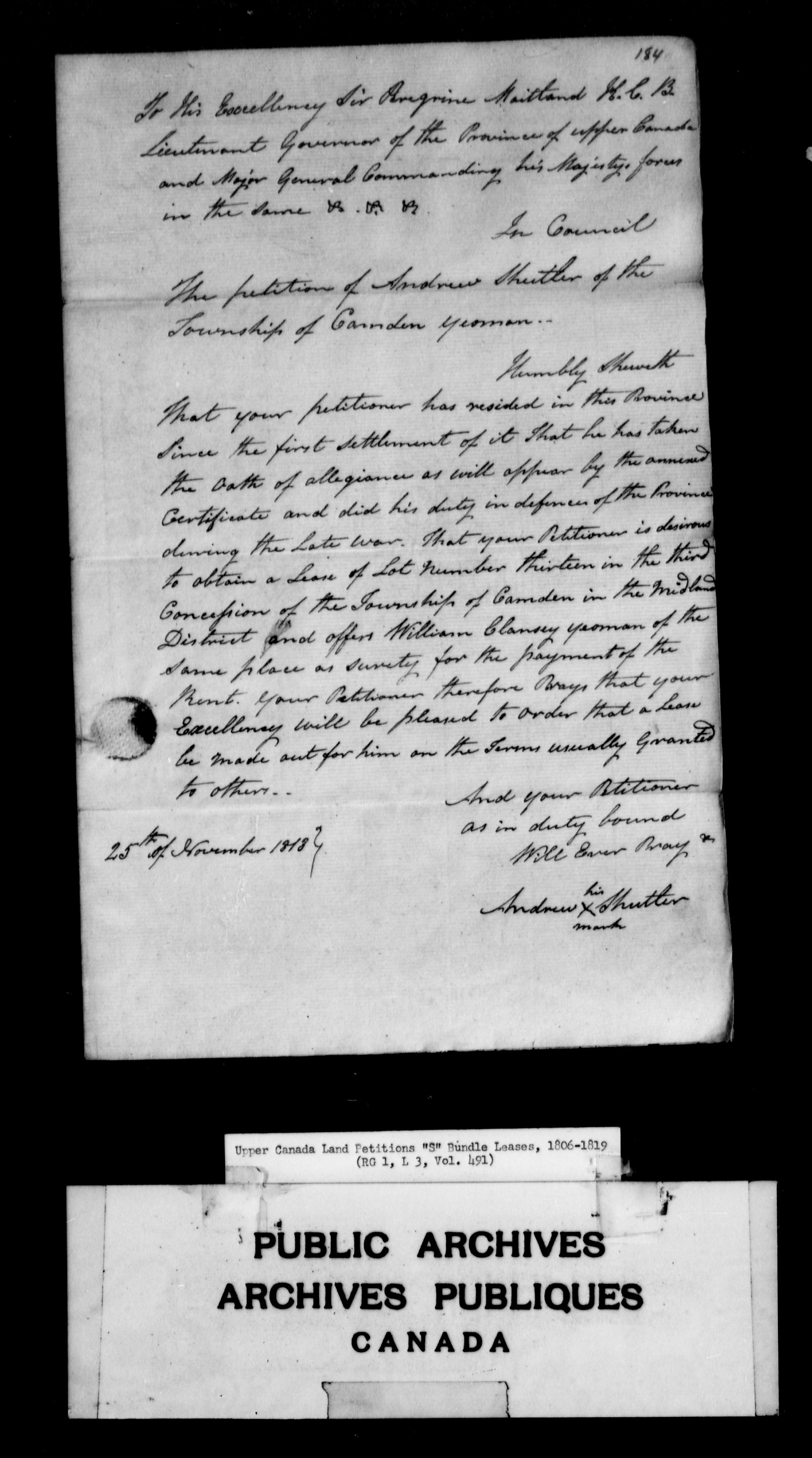 Title: Upper Canada Land Petitions (1763-1865) - Mikan Number: 205131 - Microform: c-2830