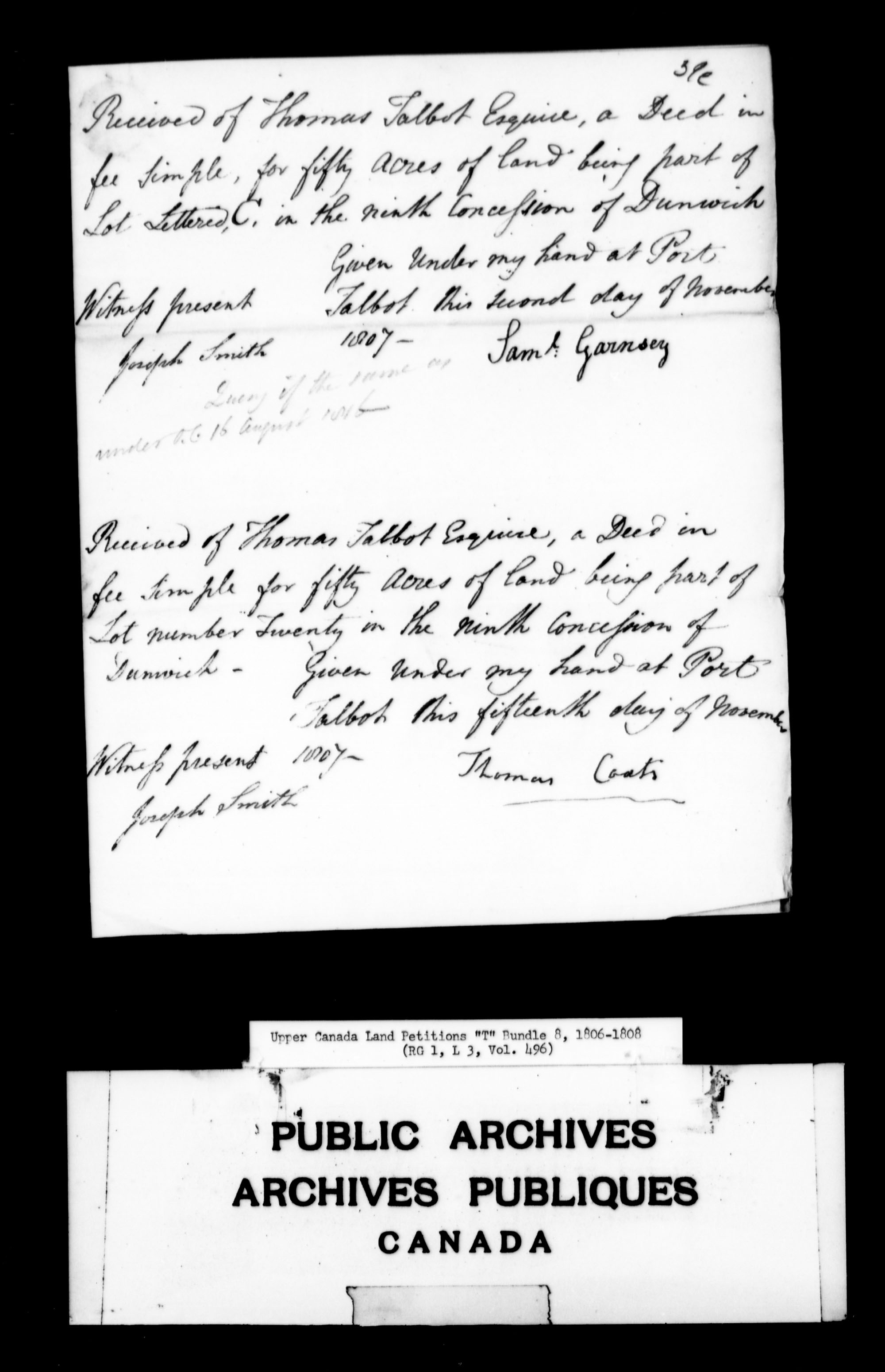 Title: Upper Canada Land Petitions (1763-1865) - Mikan Number: 205131 - Microform: c-2833