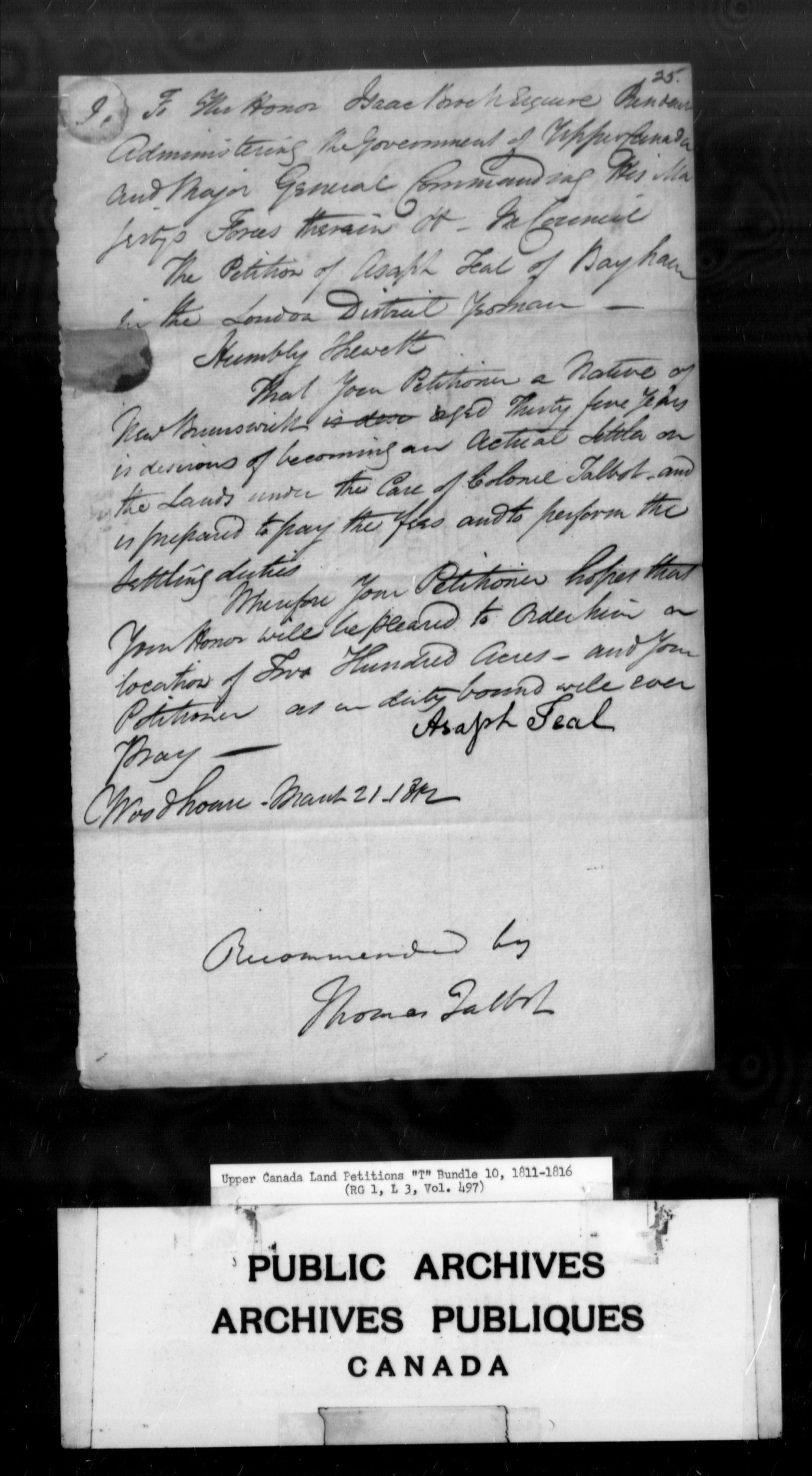 Title: Upper Canada Land Petitions (1763-1865) - Mikan Number: 205131 - Microform: c-2834