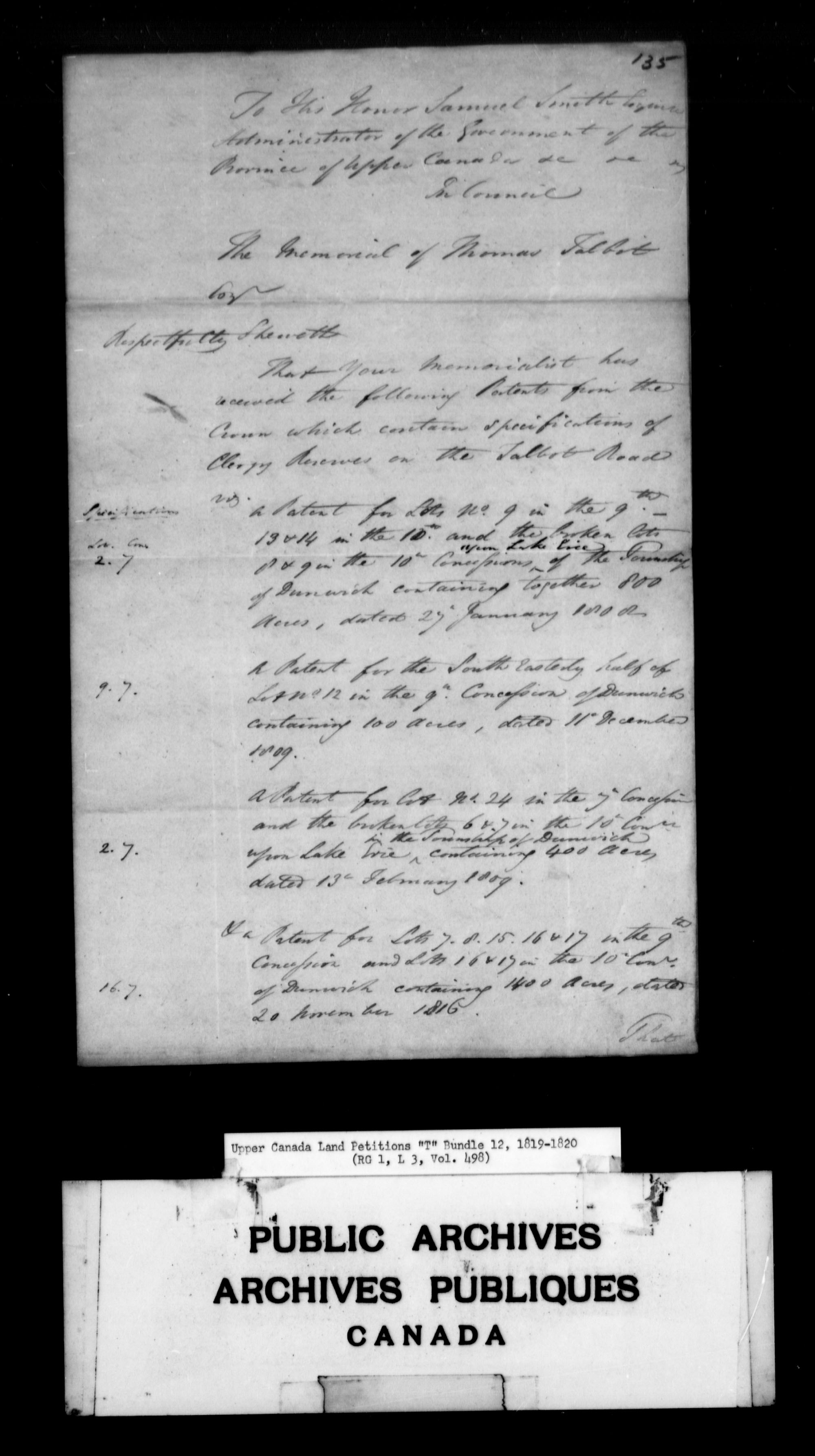 Title: Upper Canada Land Petitions (1763-1865) - Mikan Number: 205131 - Microform: c-2835