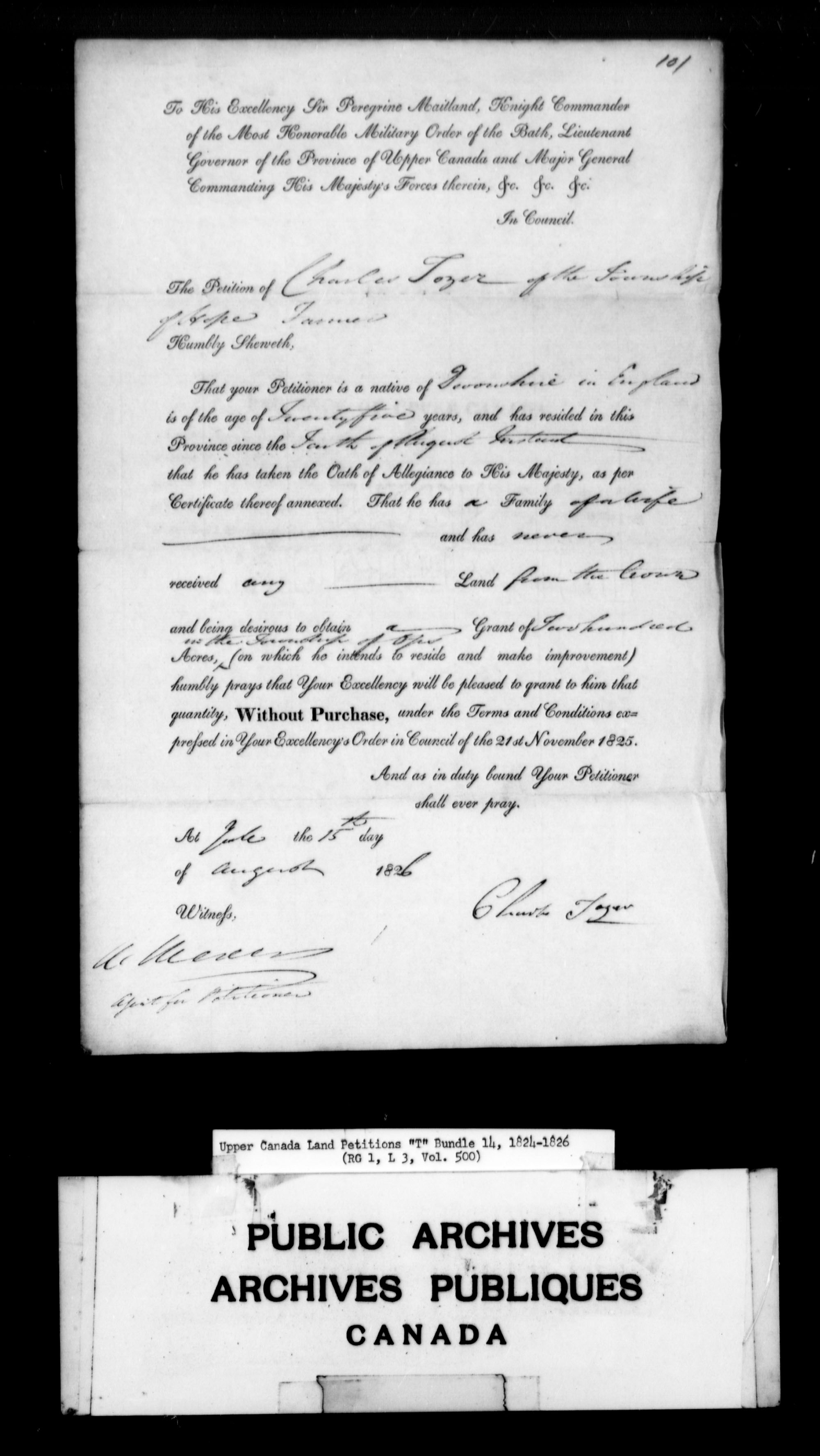 Title: Upper Canada Land Petitions (1763-1865) - Mikan Number: 205131 - Microform: c-2835