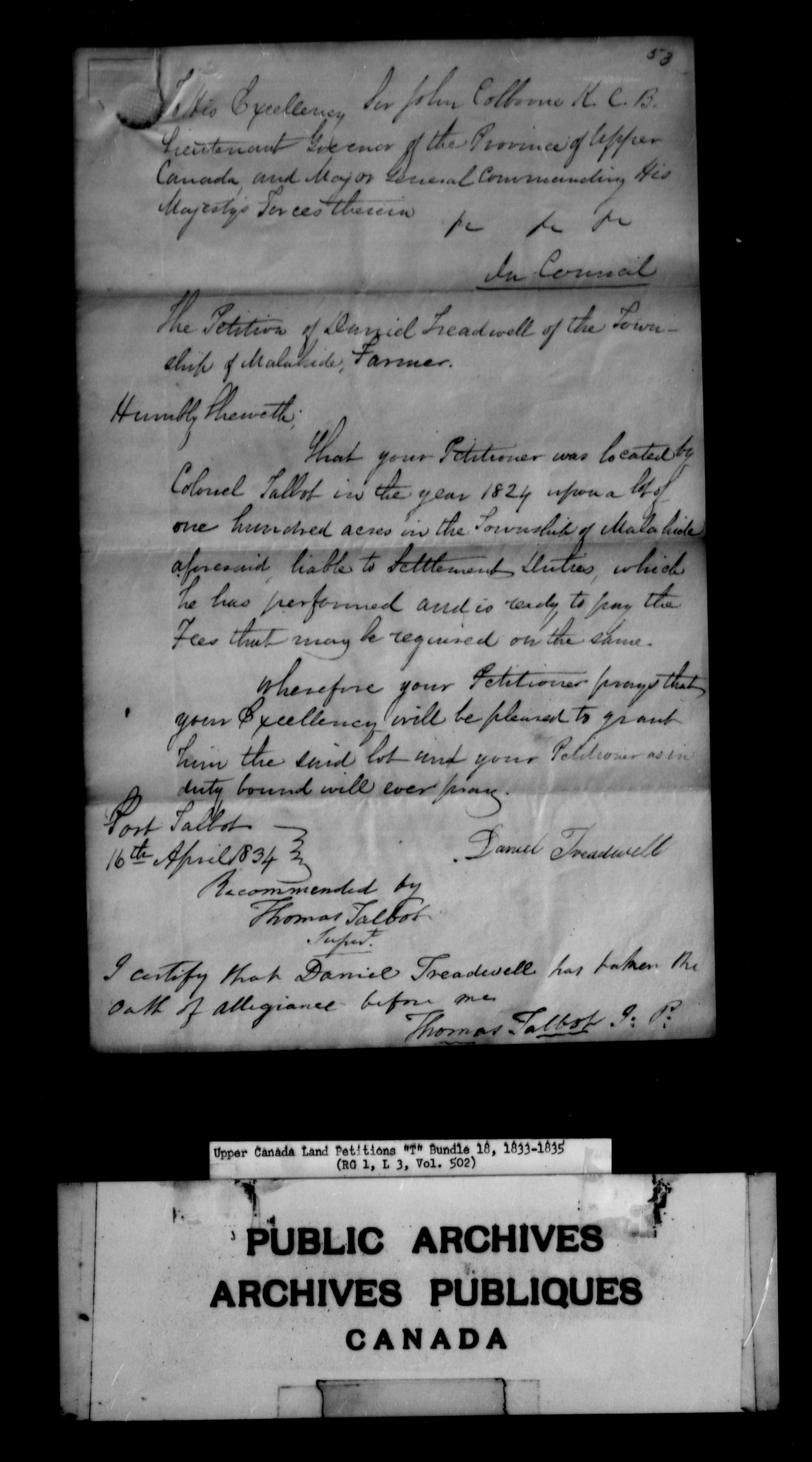 Title: Upper Canada Land Petitions (1763-1865) - Mikan Number: 205131 - Microform: c-2836