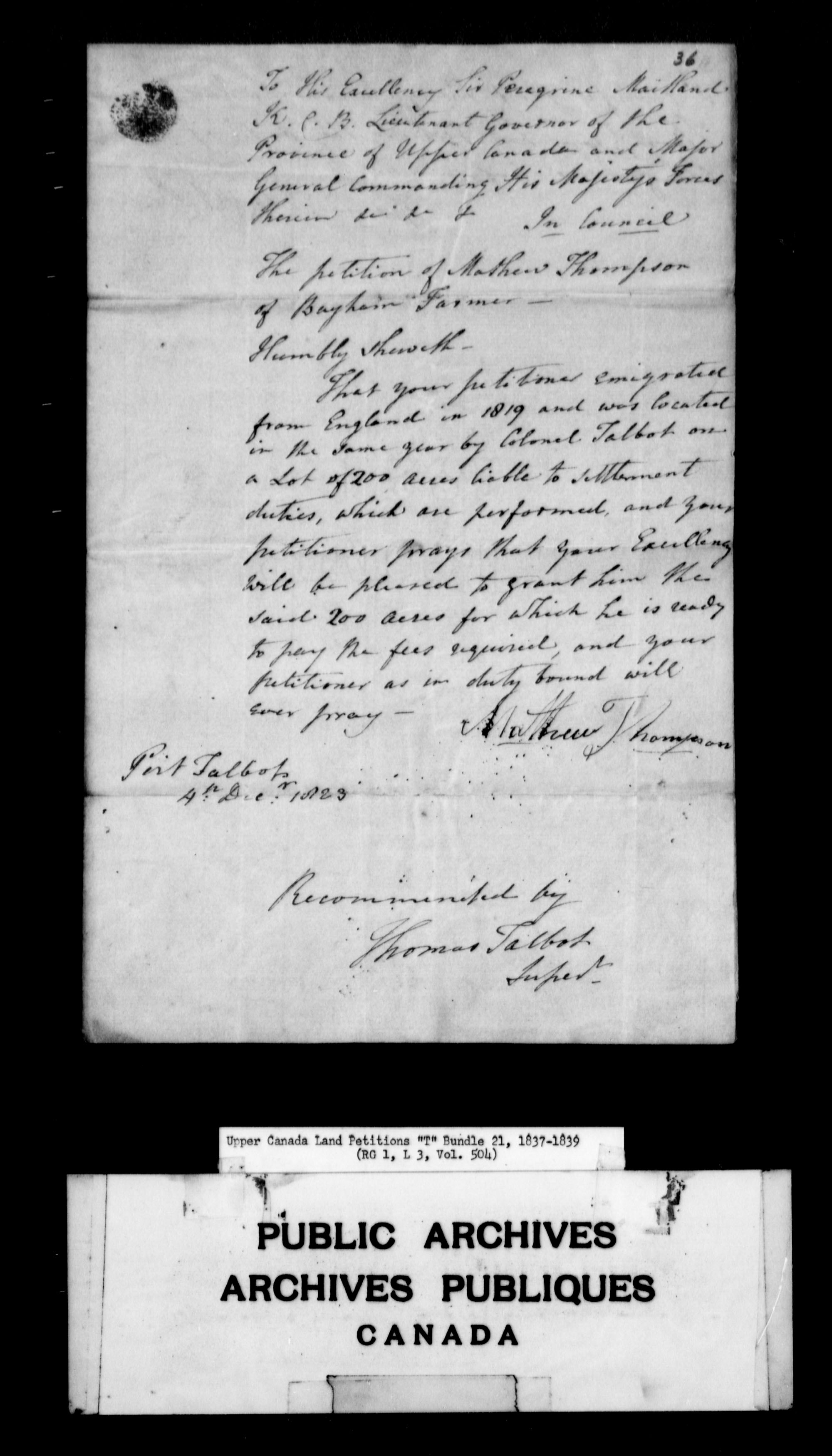 Title: Upper Canada Land Petitions (1763-1865) - Mikan Number: 205131 - Microform: c-2837