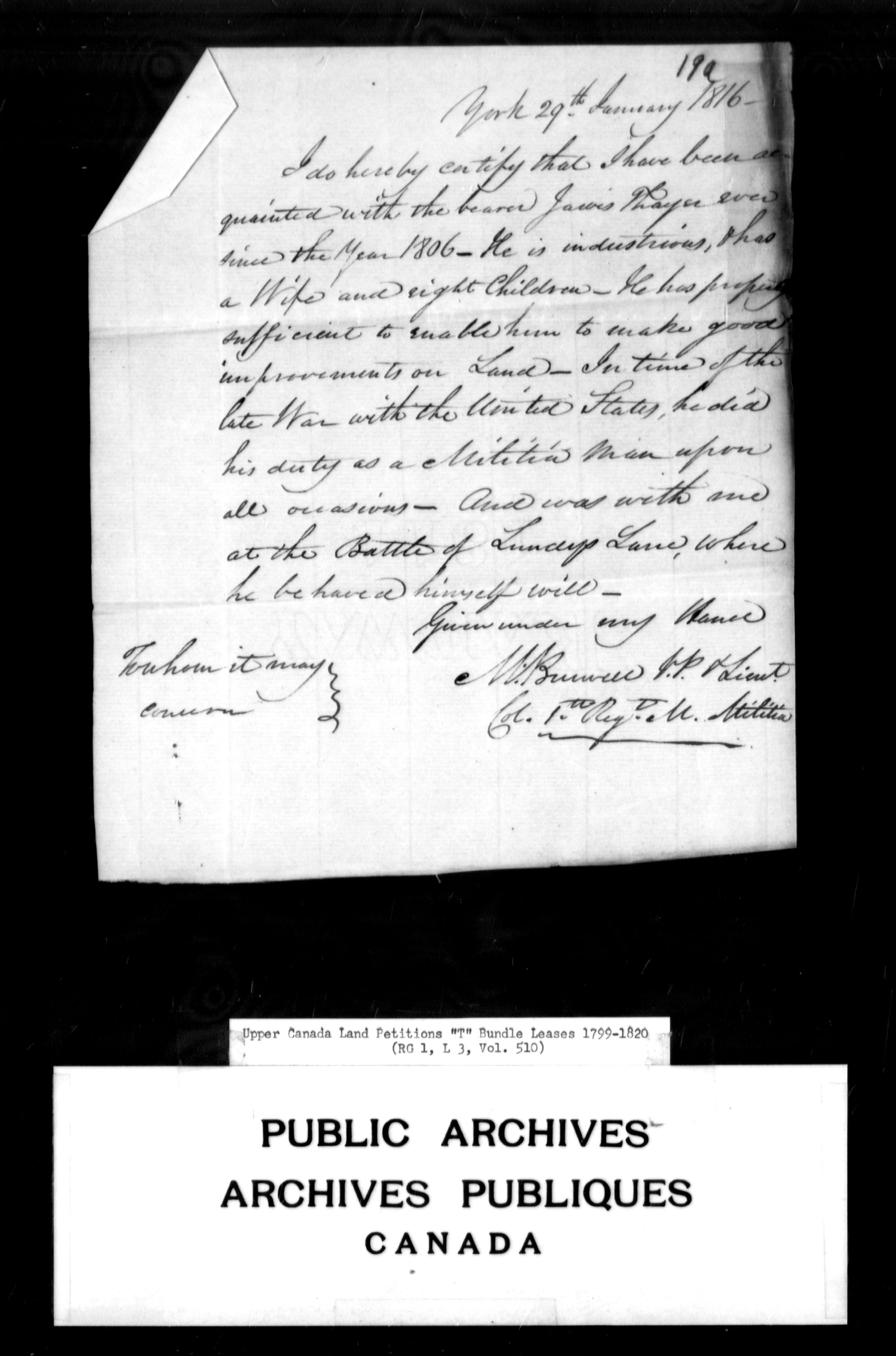 Title: Upper Canada Land Petitions (1763-1865) - Mikan Number: 205131 - Microform: c-2841
