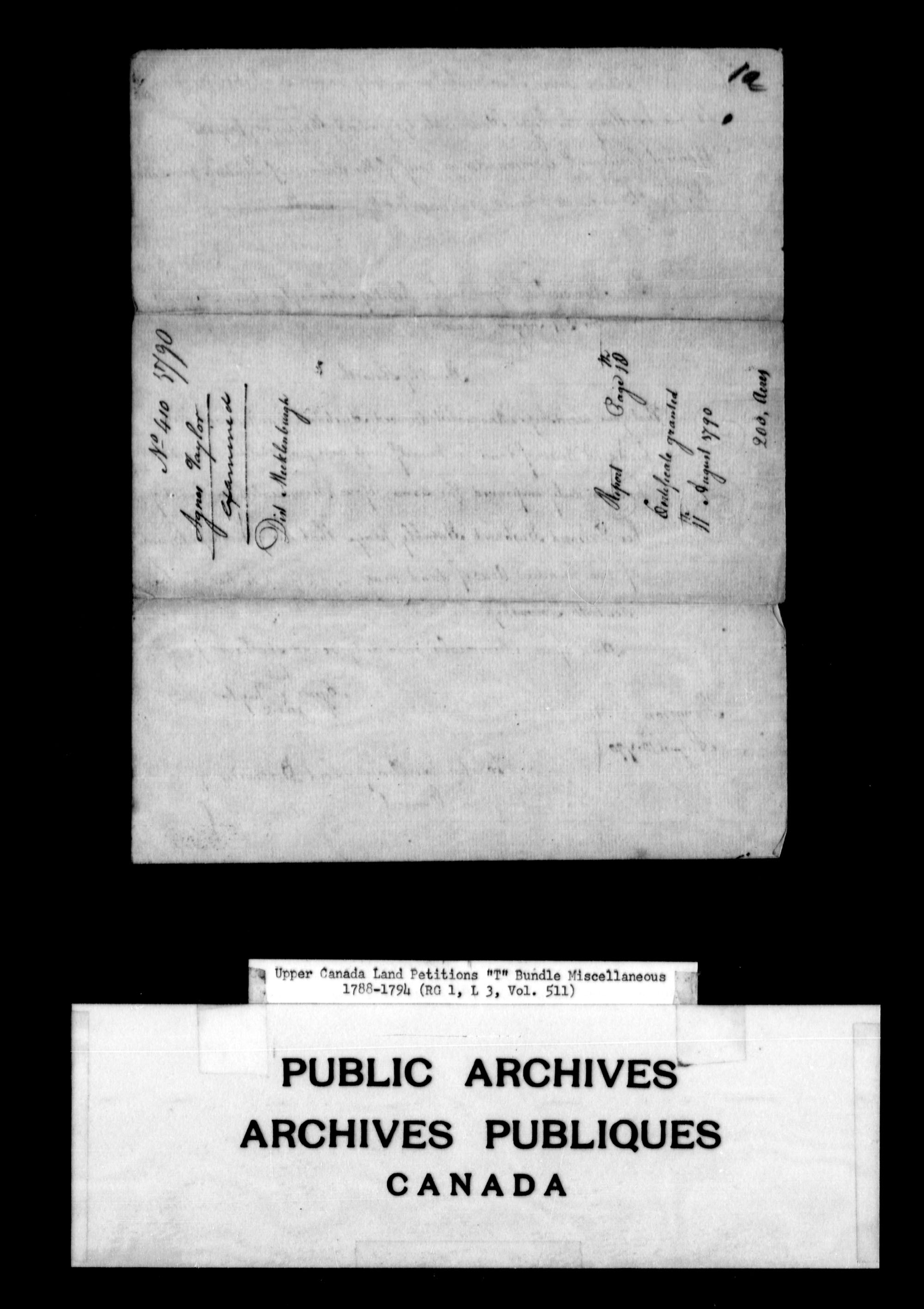 Titre : Demandes de terres du Haut-Canada (1763-1865) - N d'enregistrement Mikan : 205131 - Microforme : c-2842