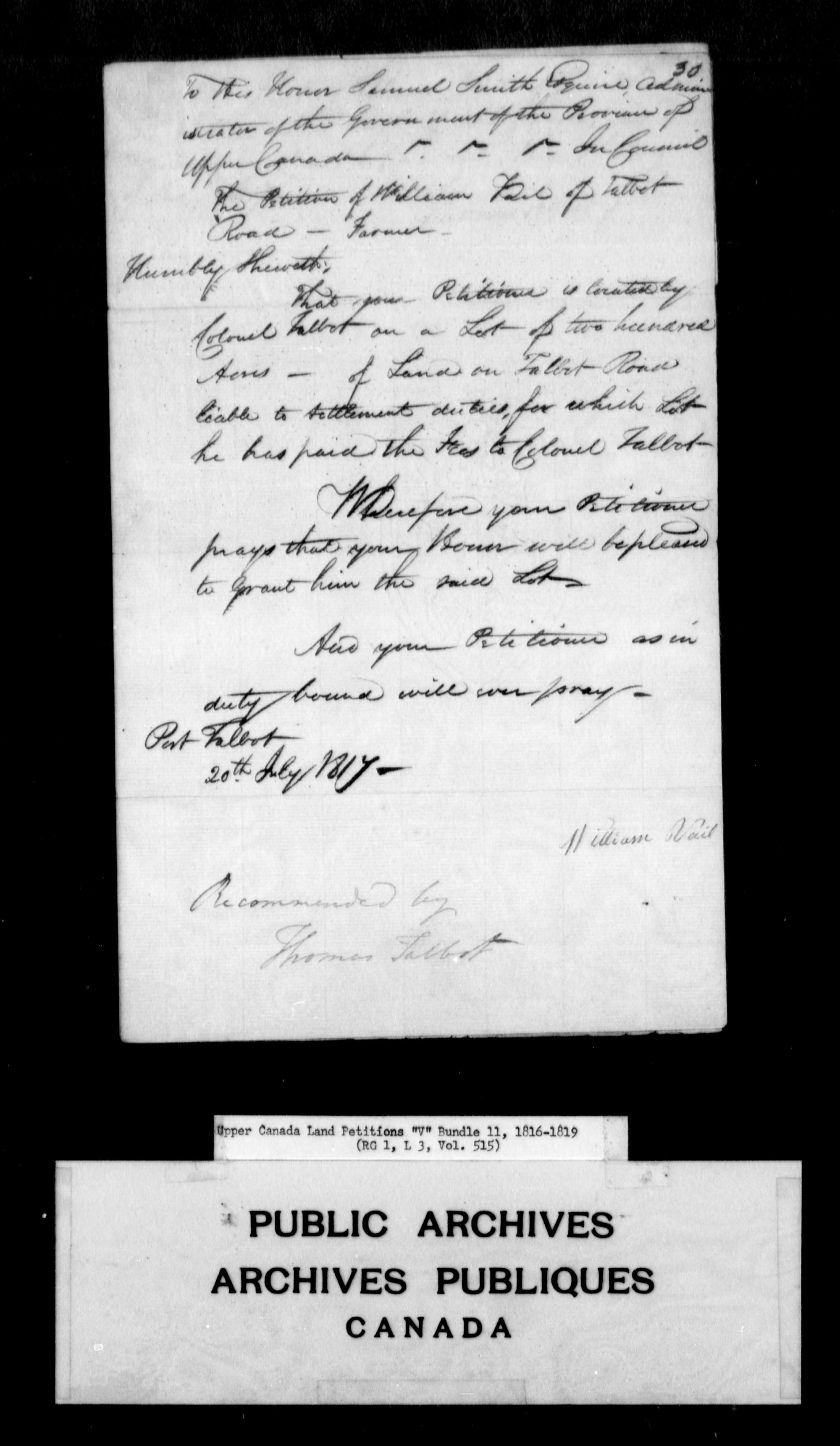 Title: Upper Canada Land Petitions (1763-1865) - Mikan Number: 205131 - Microform: c-2947