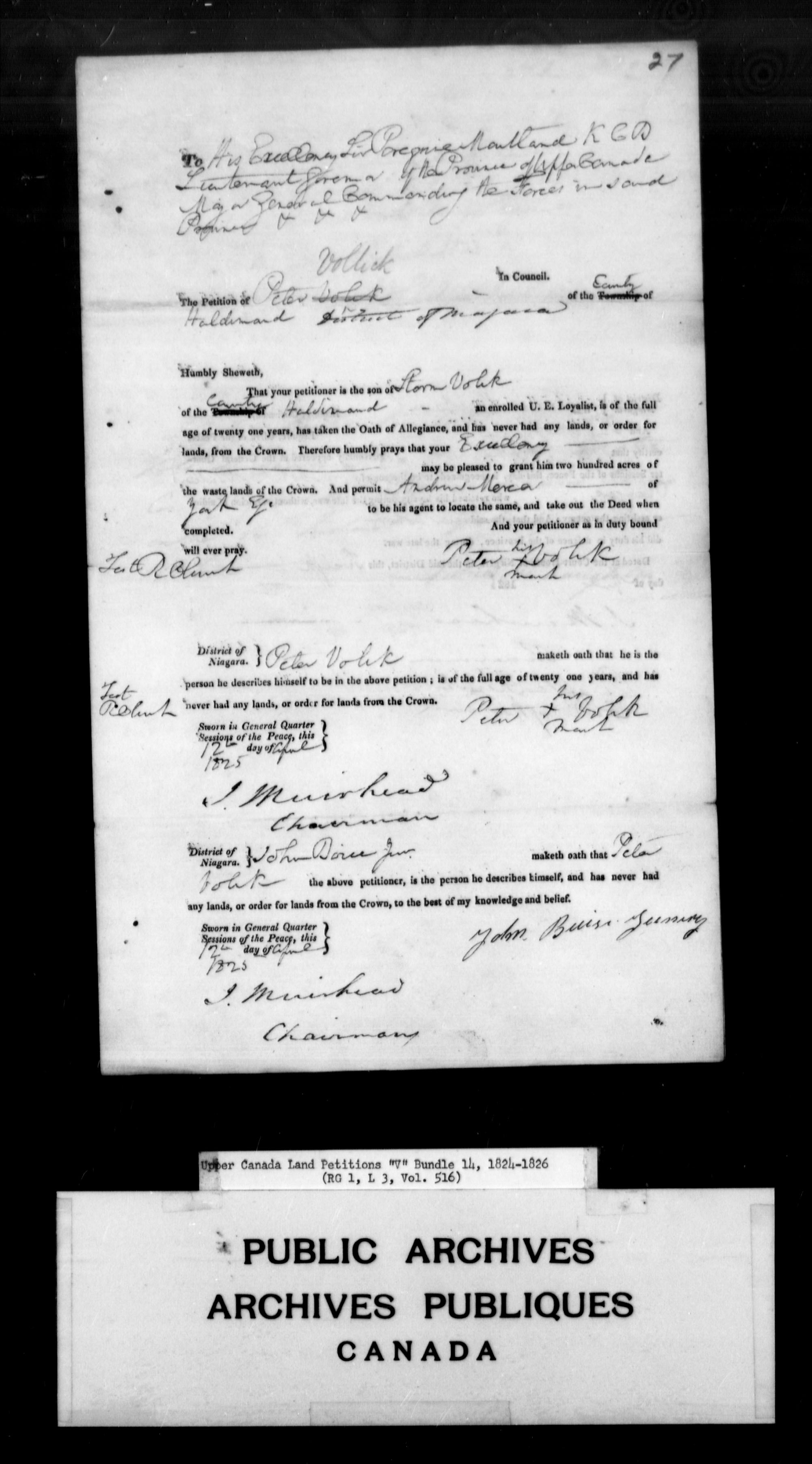 Titre : Demandes de terres du Haut-Canada (1763-1865) - N d'enregistrement Mikan : 205131 - Microforme : c-2948