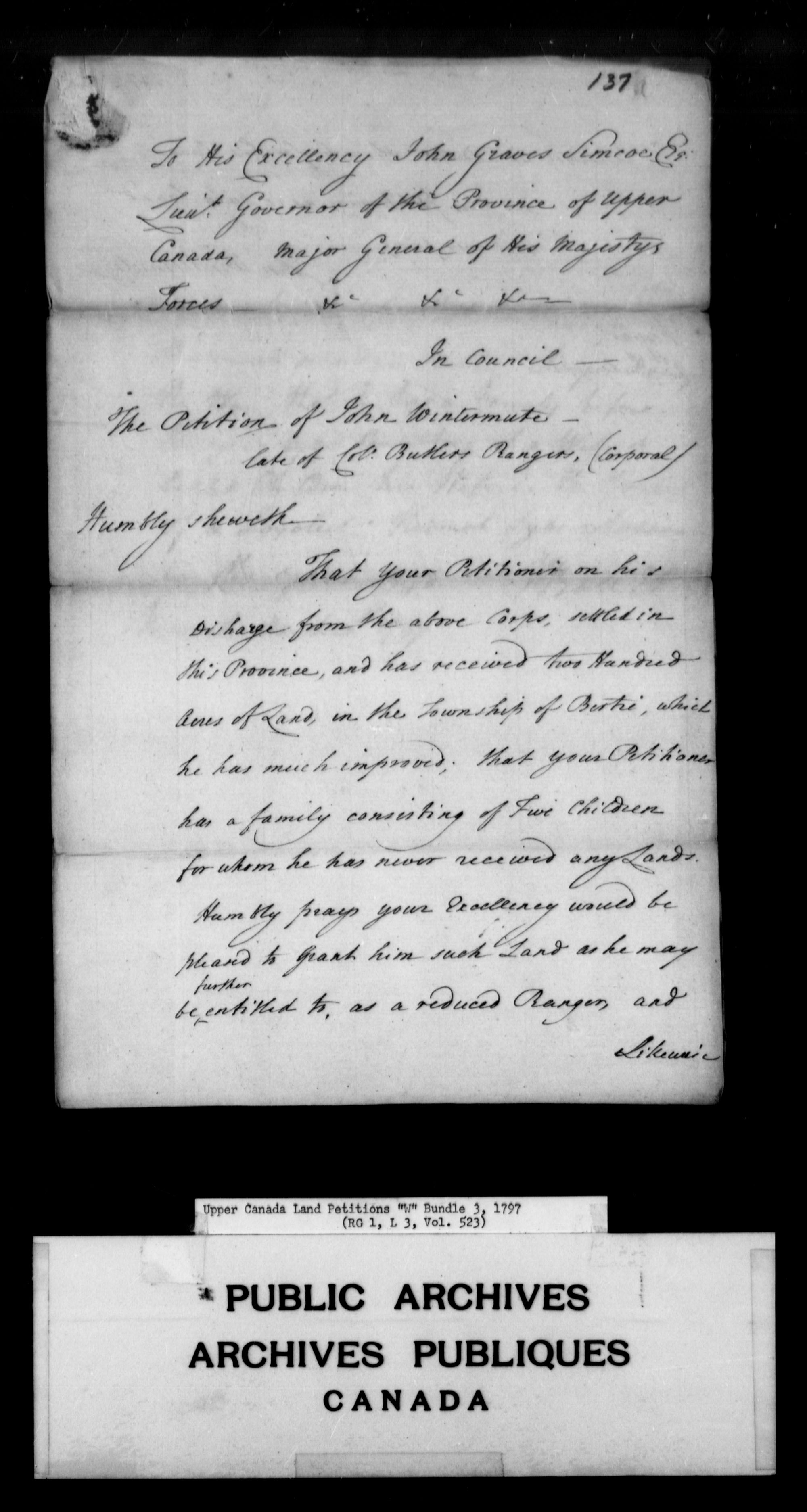 Title: Upper Canada Land Petitions (1763-1865) - Mikan Number: 205131 - Microform: c-2951