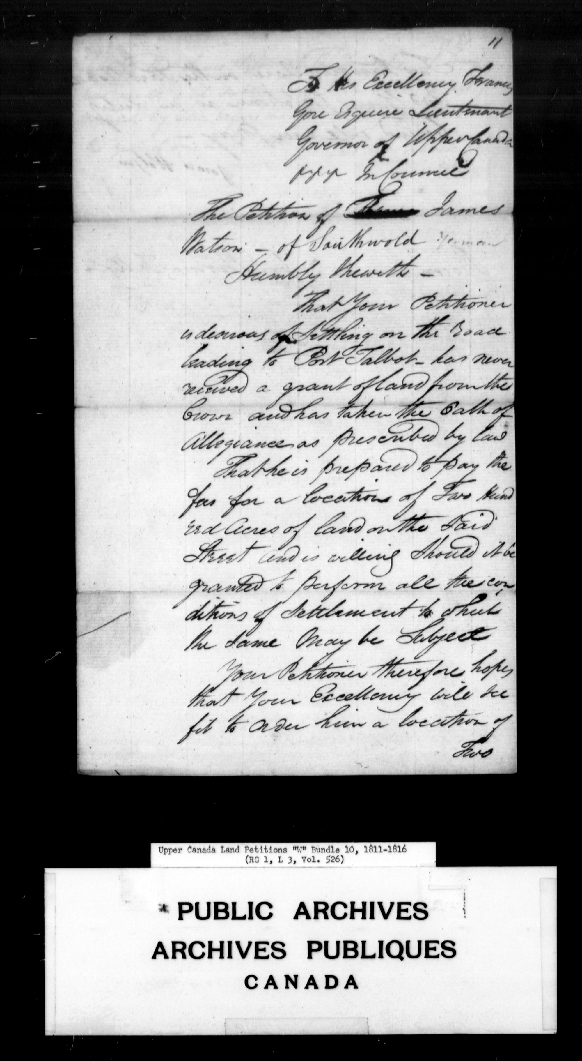 Title: Upper Canada Land Petitions (1763-1865) - Mikan Number: 205131 - Microform: c-2952