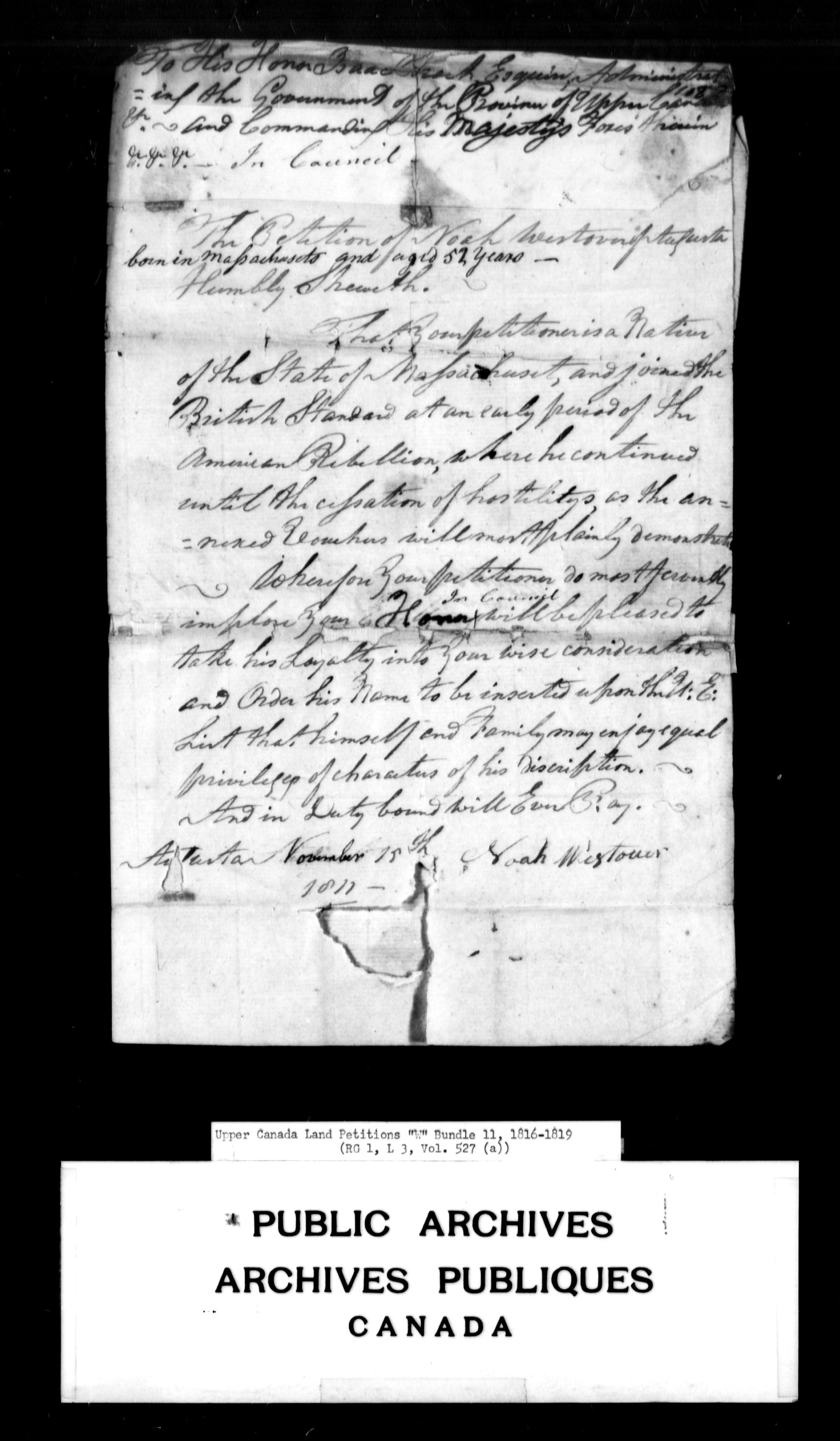 Title: Upper Canada Land Petitions (1763-1865) - Mikan Number: 205131 - Microform: c-2953