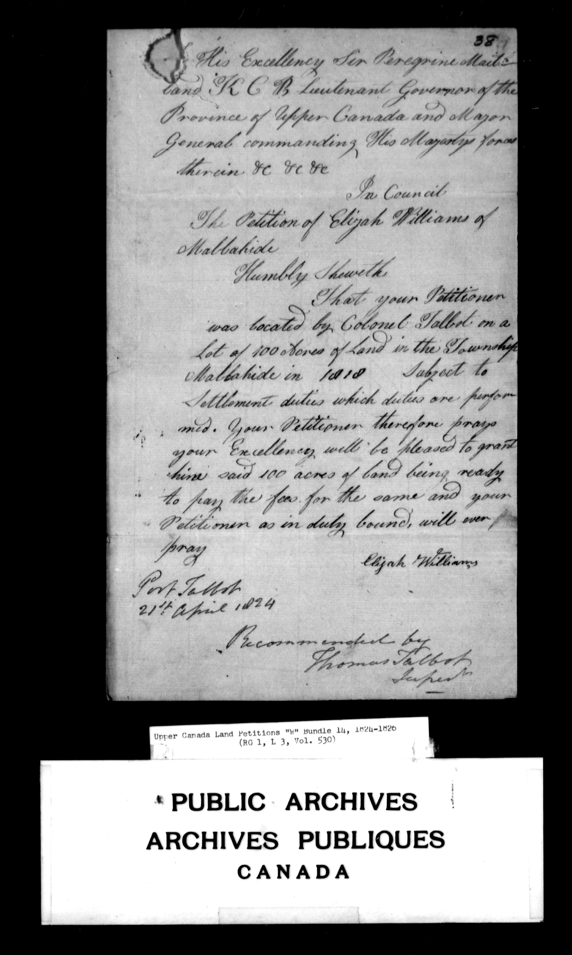 Title: Upper Canada Land Petitions (1763-1865) - Mikan Number: 205131 - Microform: c-2955