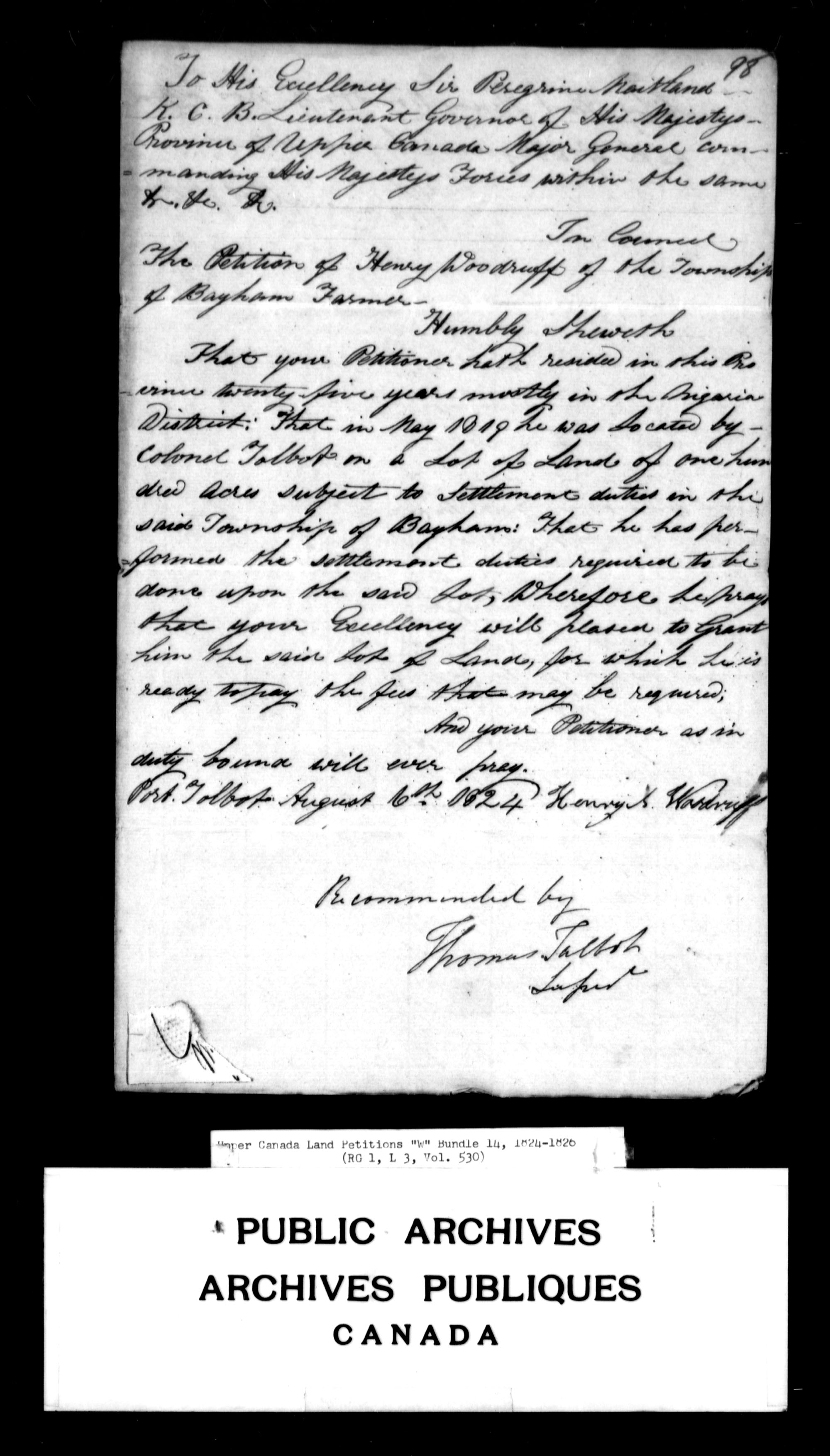 Title: Upper Canada Land Petitions (1763-1865) - Mikan Number: 205131 - Microform: c-2955