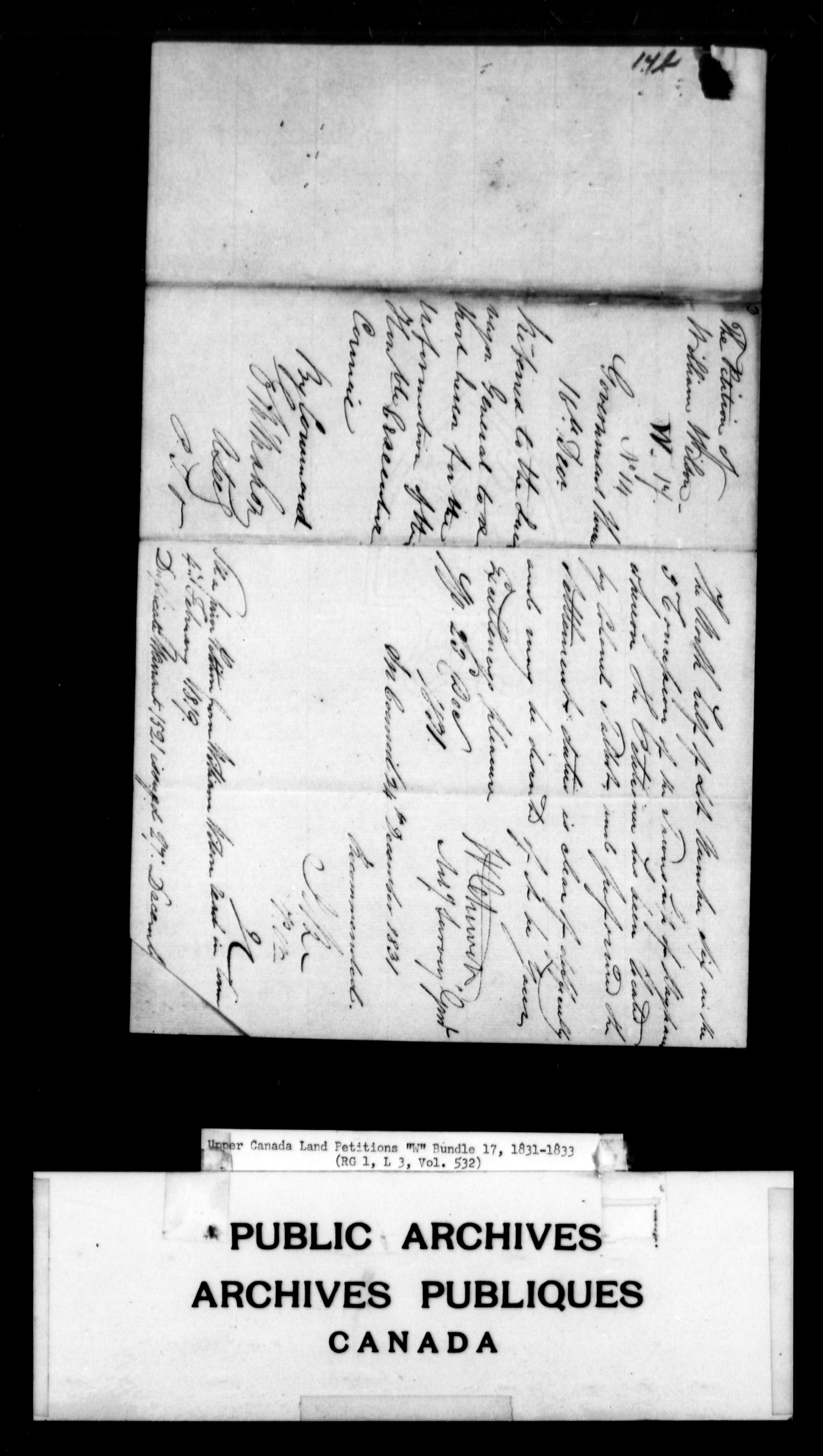 Title: Upper Canada Land Petitions (1763-1865) - Mikan Number: 205131 - Microform: c-2957