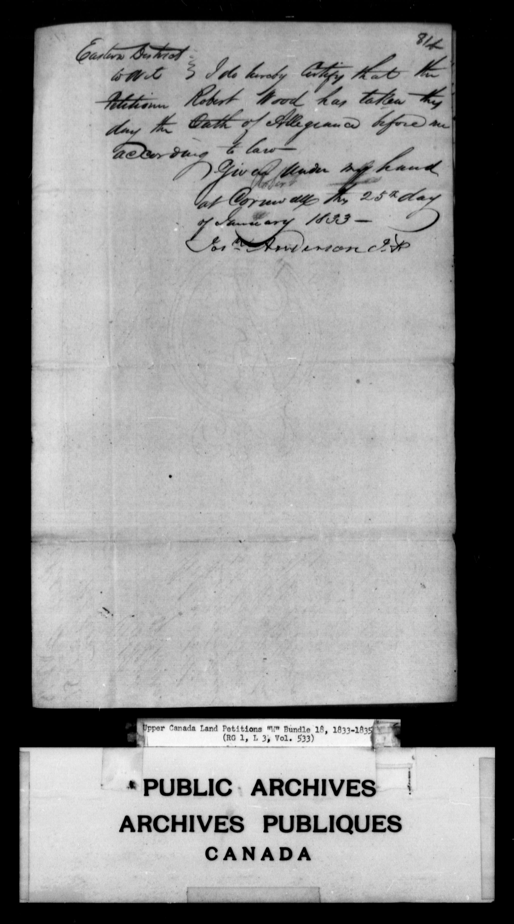 Titre : Demandes de terres du Haut-Canada (1763-1865) - N d'enregistrement Mikan : 205131 - Microforme : c-2957