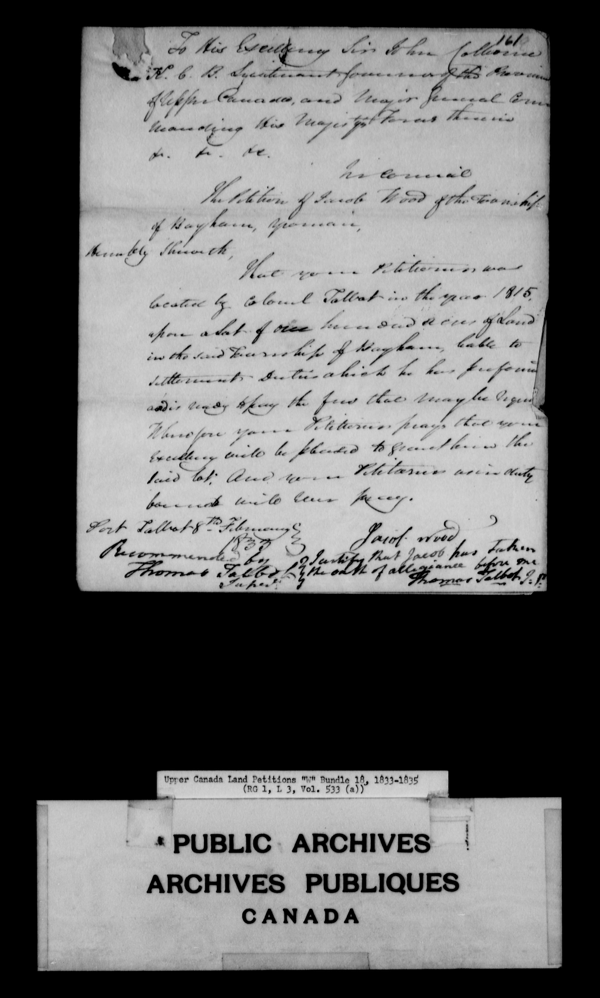 Title: Upper Canada Land Petitions (1763-1865) - Mikan Number: 205131 - Microform: c-2958