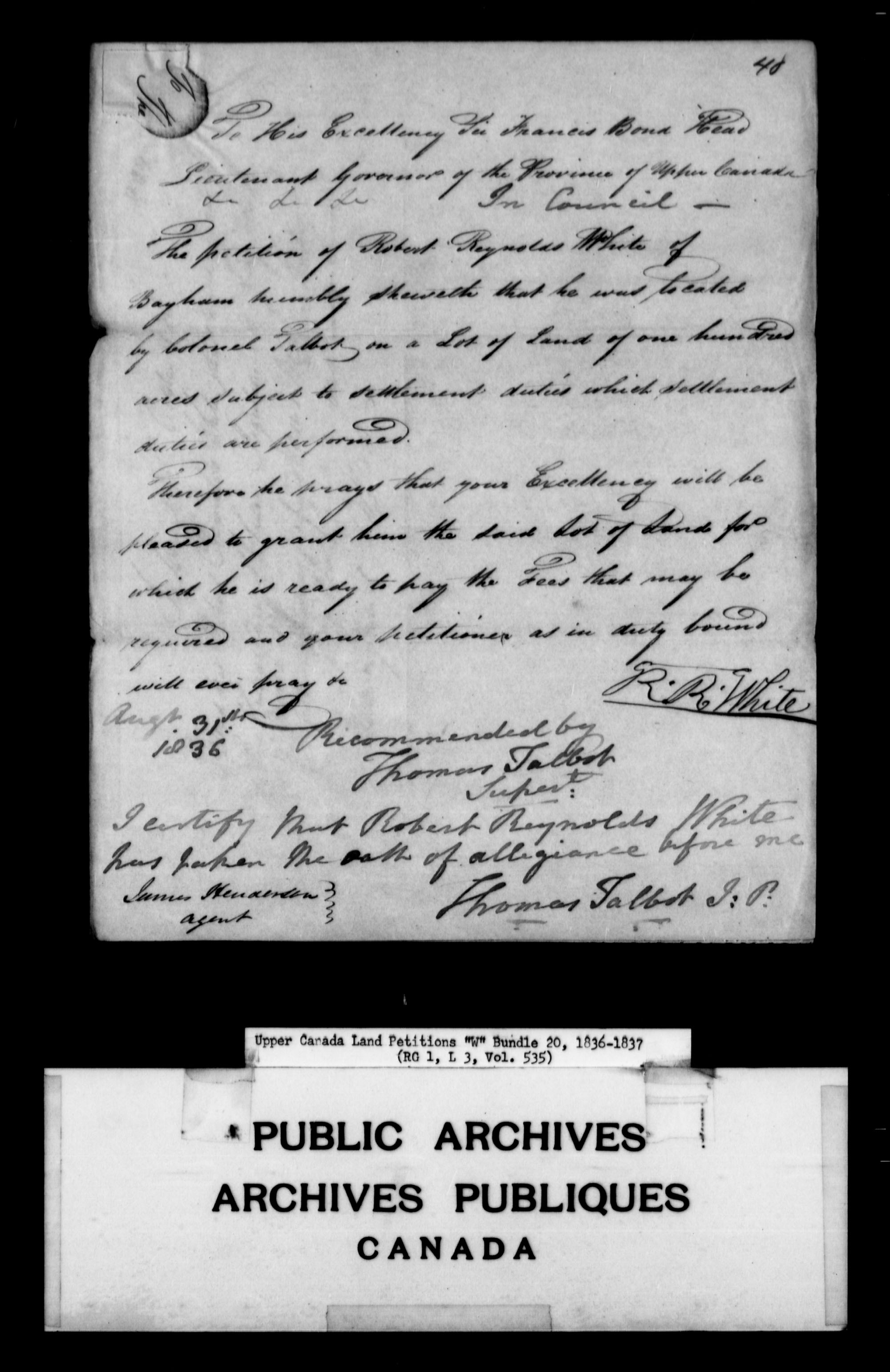 Title: Upper Canada Land Petitions (1763-1865) - Mikan Number: 205131 - Microform: c-2959