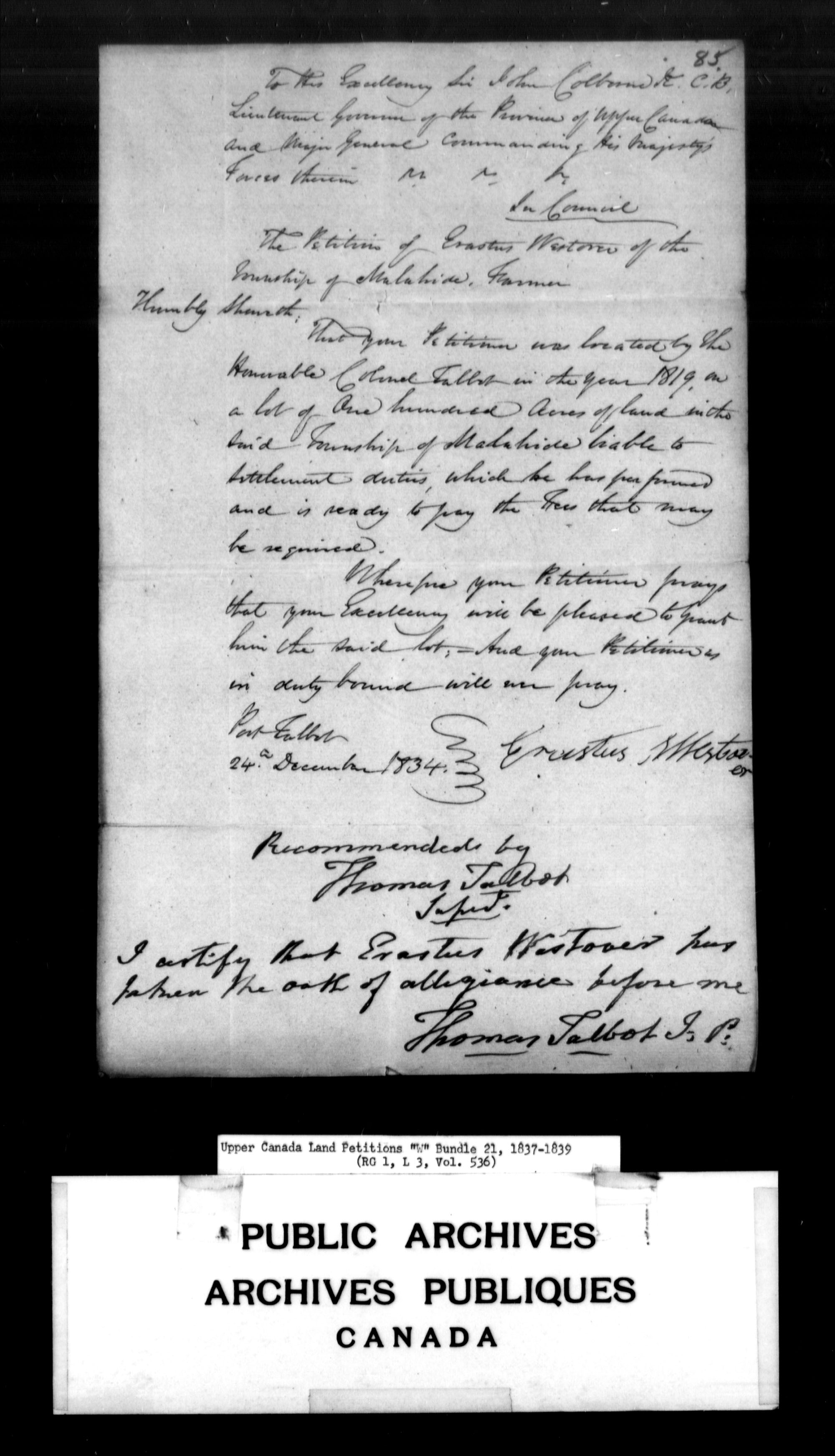 Title: Upper Canada Land Petitions (1763-1865) - Mikan Number: 205131 - Microform: c-2960