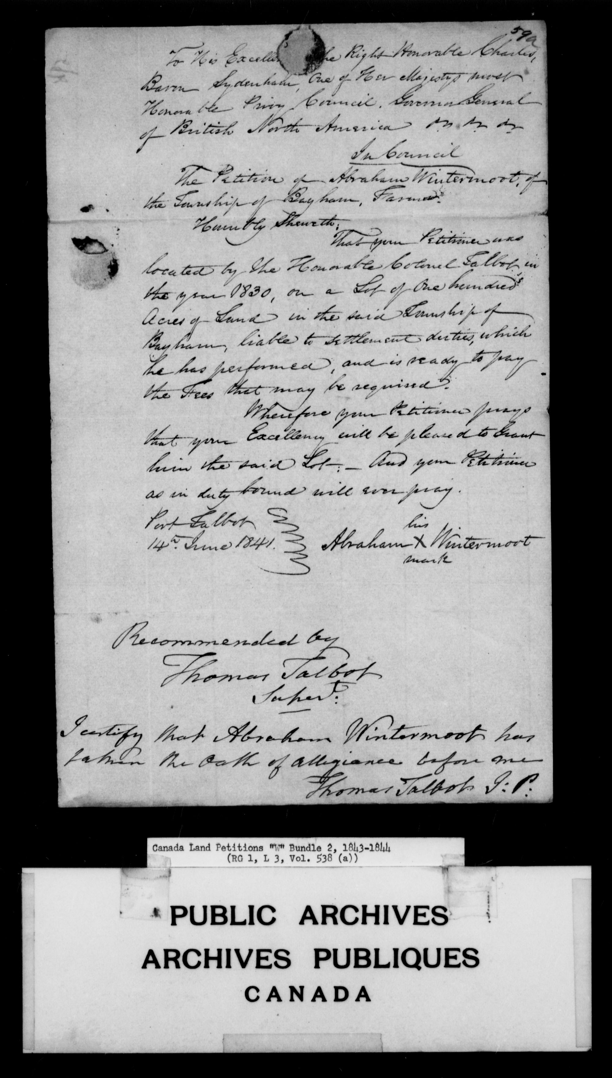 Title: Upper Canada Land Petitions (1763-1865) - Mikan Number: 205131 - Microform: c-2962