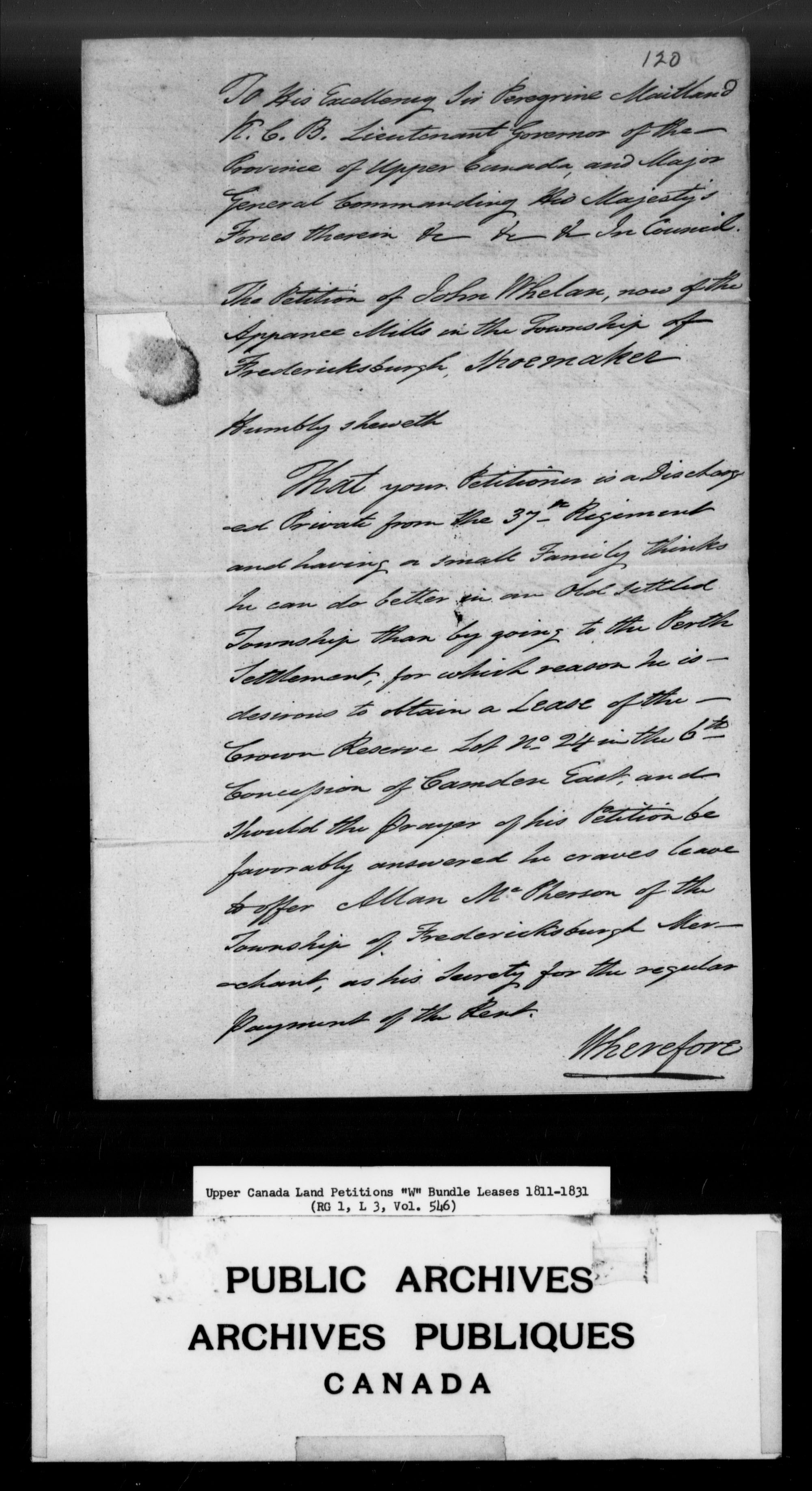 Titre : Demandes de terres du Haut-Canada (1763-1865) - N d'enregistrement Mikan : 205131 - Microforme : c-2968