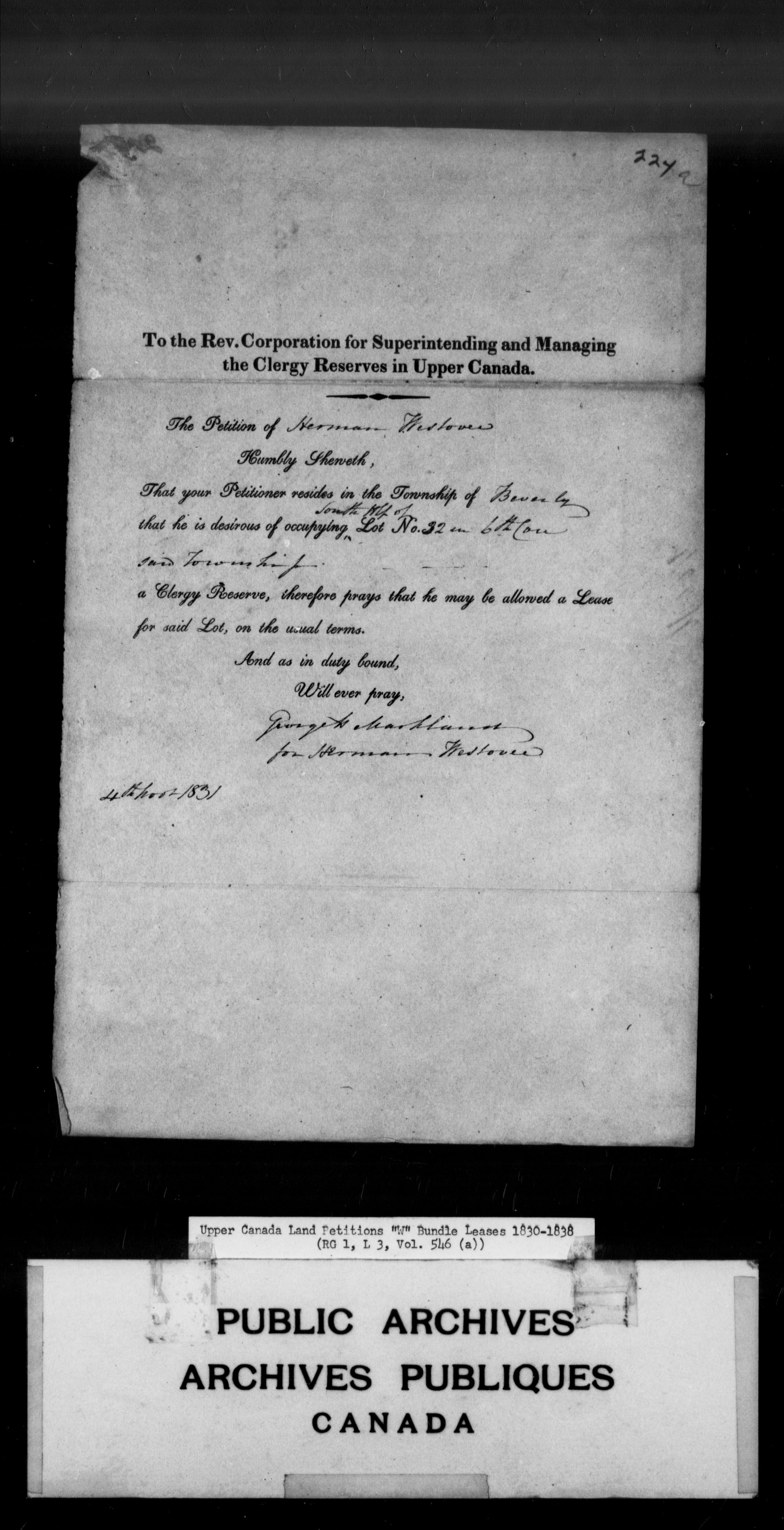 Title: Upper Canada Land Petitions (1763-1865) - Mikan Number: 205131 - Microform: c-2968