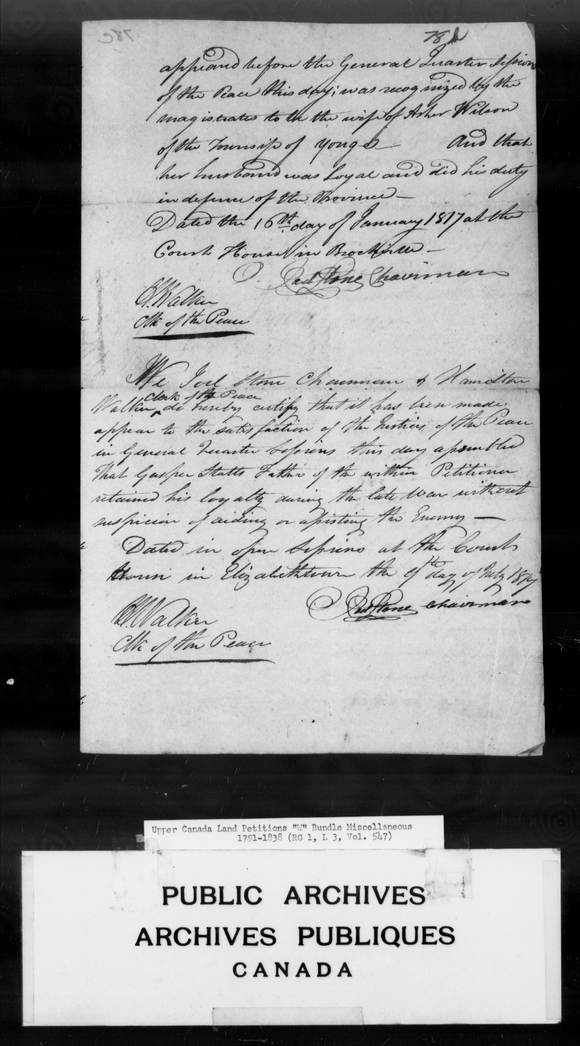 Title: Upper Canada Land Petitions (1763-1865) - Mikan Number: 205131 - Microform: c-2969