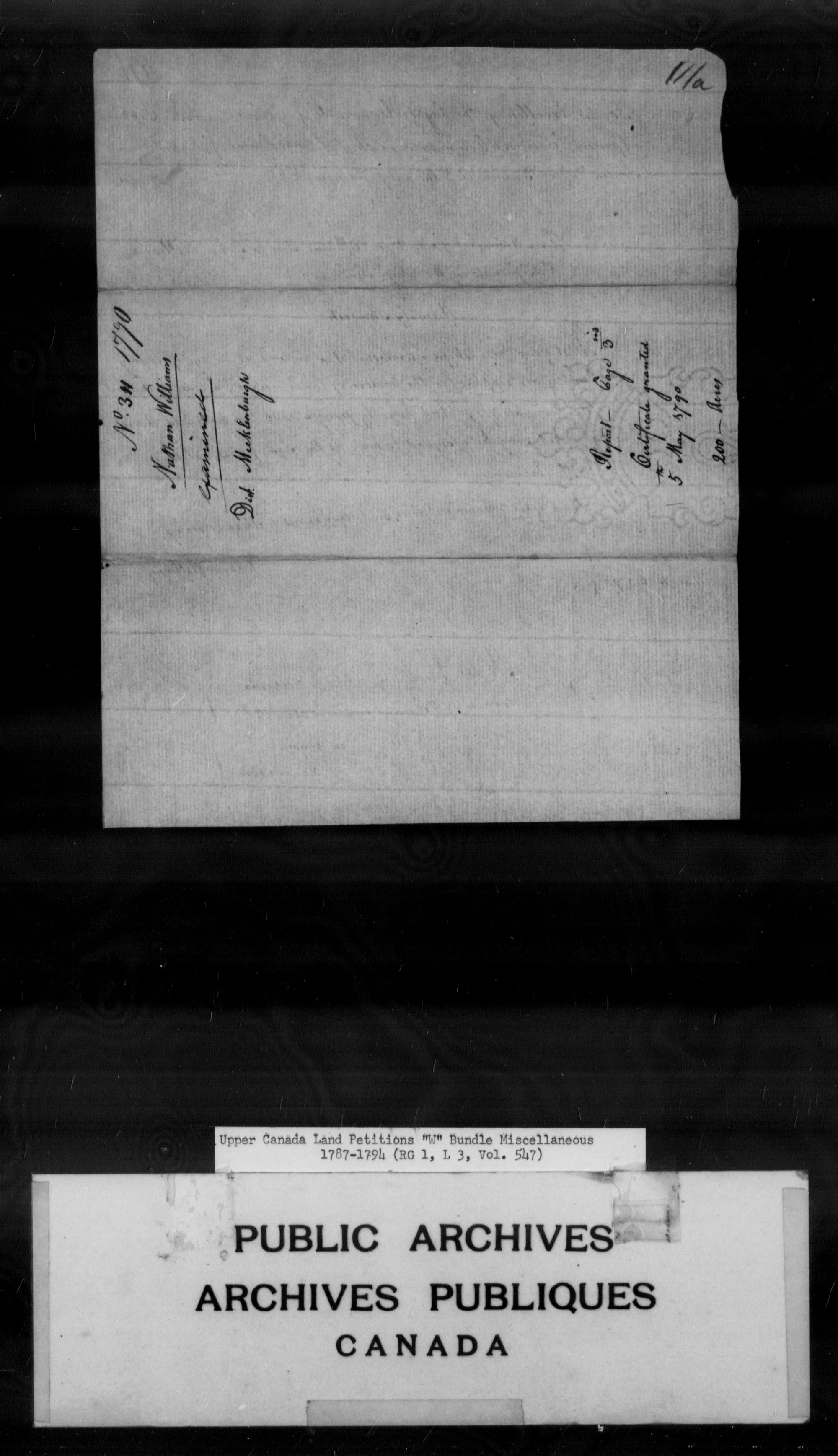 Title: Upper Canada Land Petitions (1763-1865) - Mikan Number: 205131 - Microform: c-2969