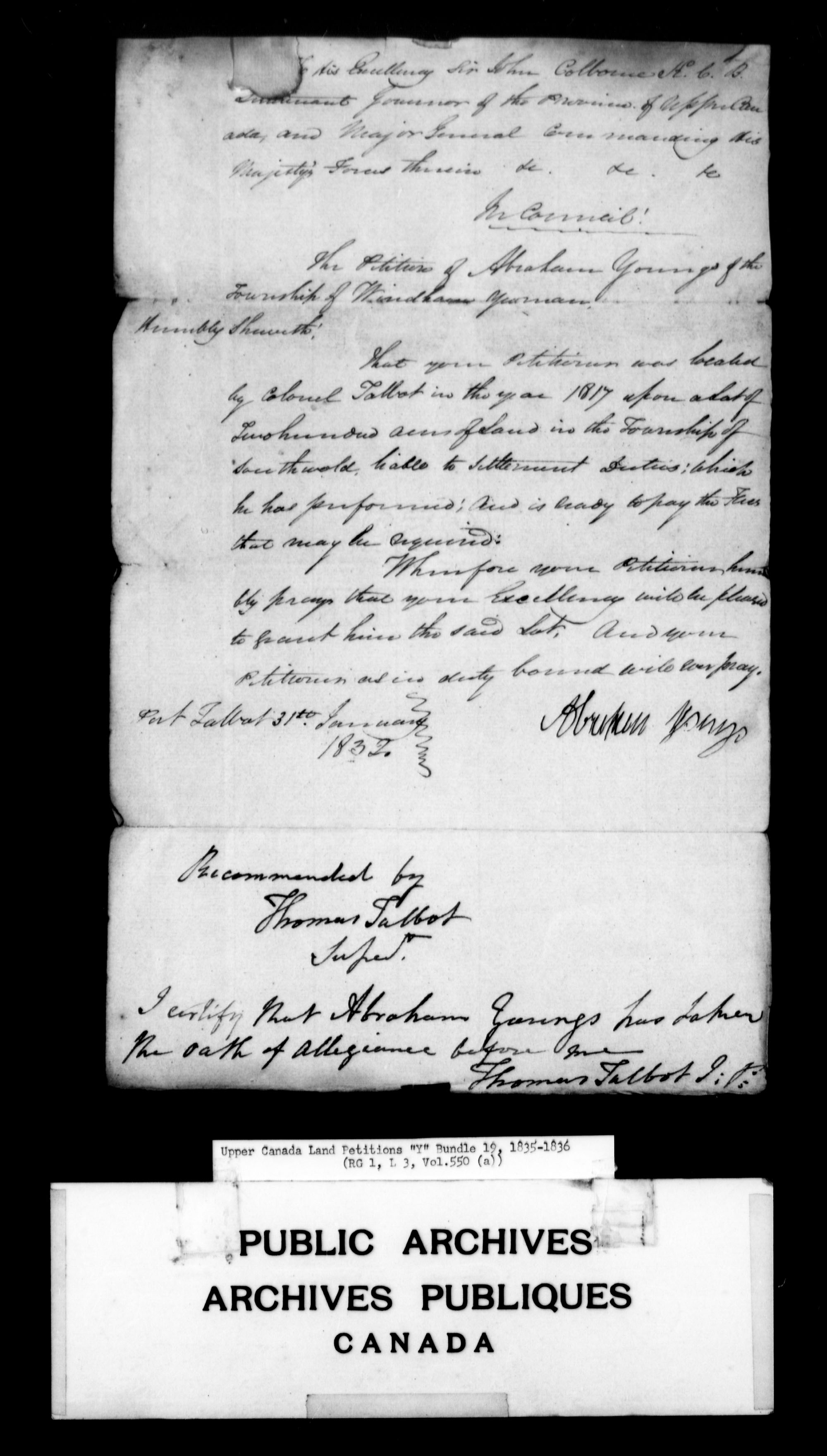 Title: Upper Canada Land Petitions (1763-1865) - Mikan Number: 205131 - Microform: c-2981