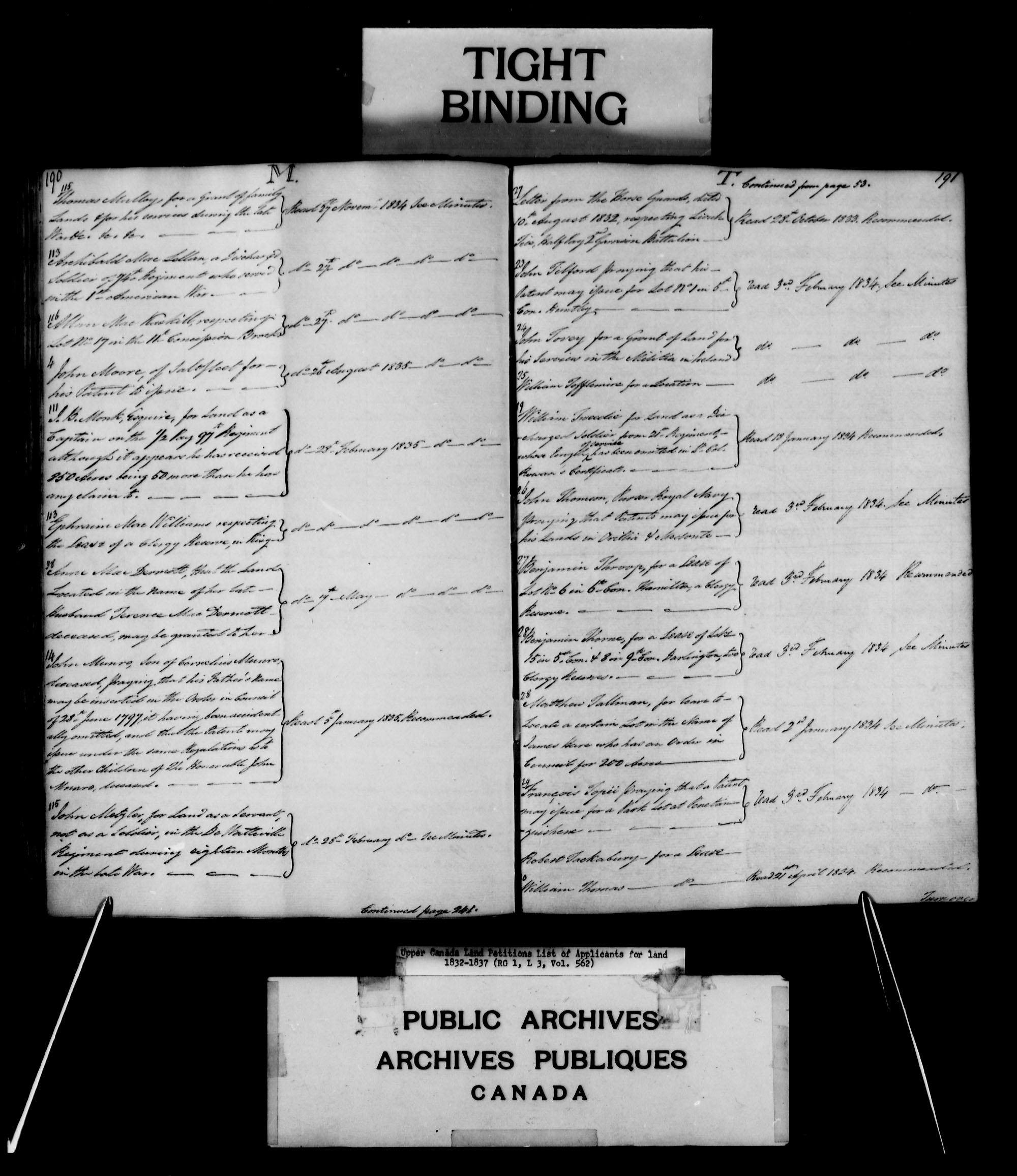Titre : Demandes de terres du Haut-Canada (1763-1865) - N d'enregistrement Mikan : 205131 - Microforme : c-2984